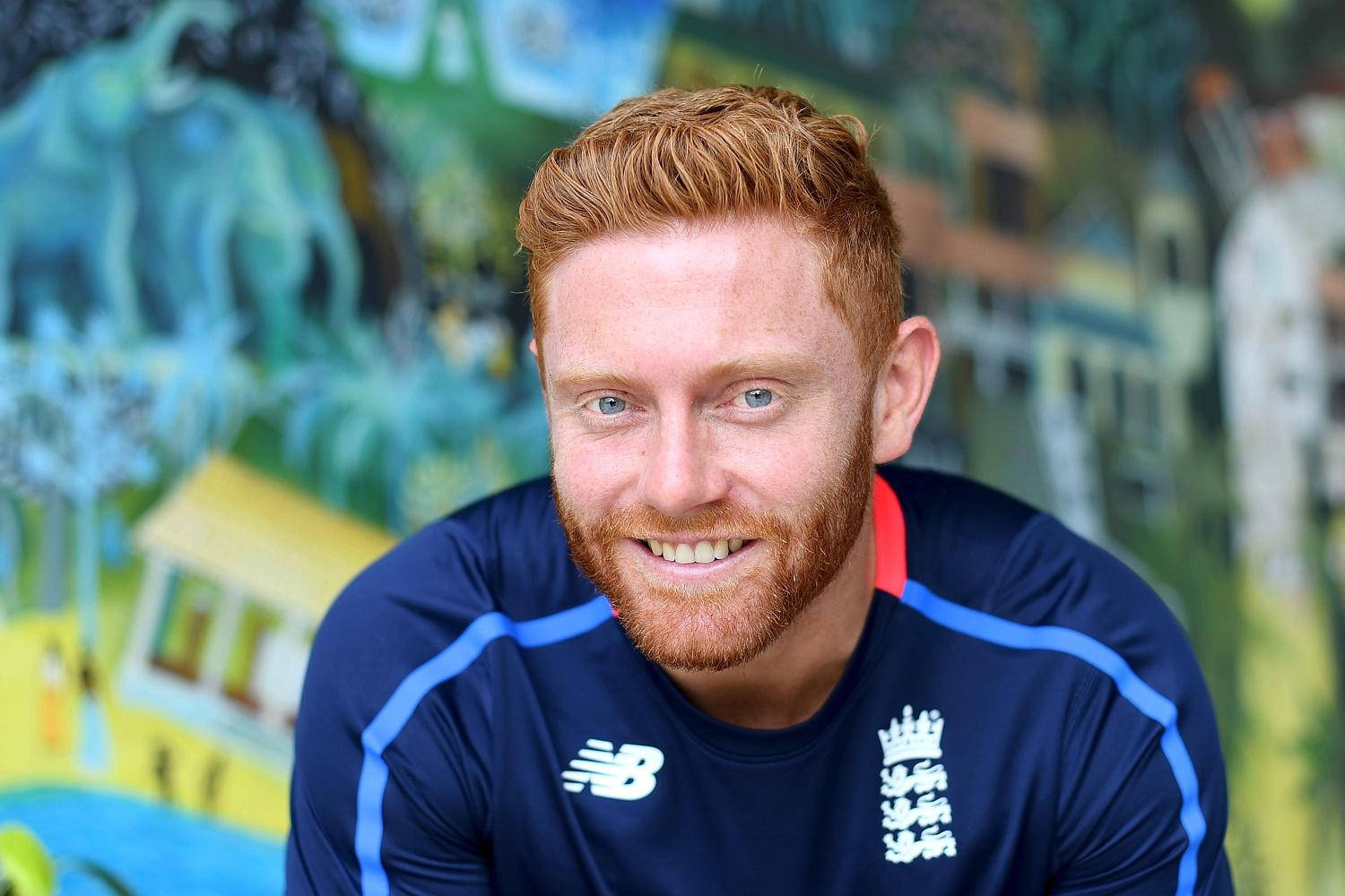 Jonny Bairstow, navy England cricket jersey, red-haired, HD Desktop Wallpaper