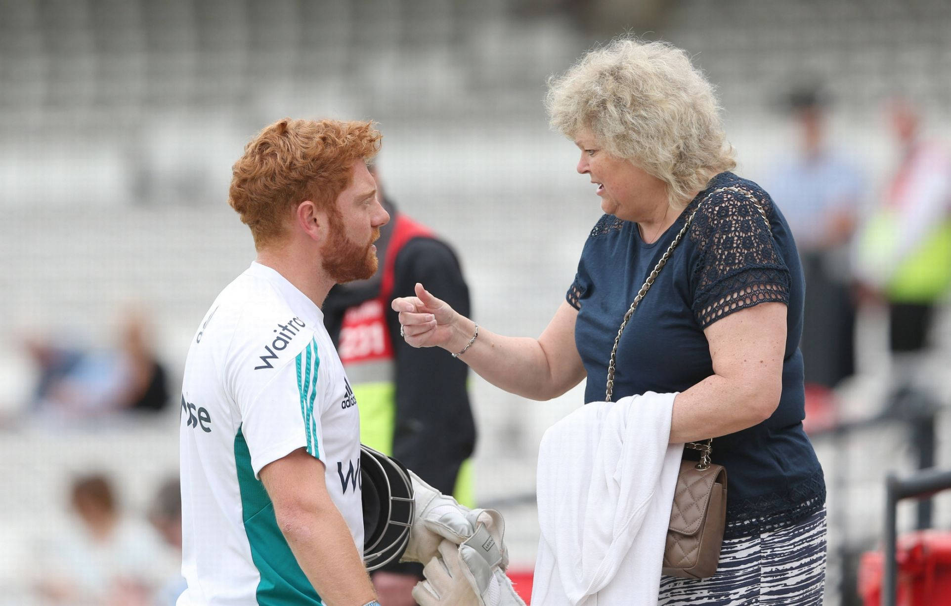 Jonny Bairstow, red-haired cricket player, white and green uniform, Full HD Desktop Wallpaper