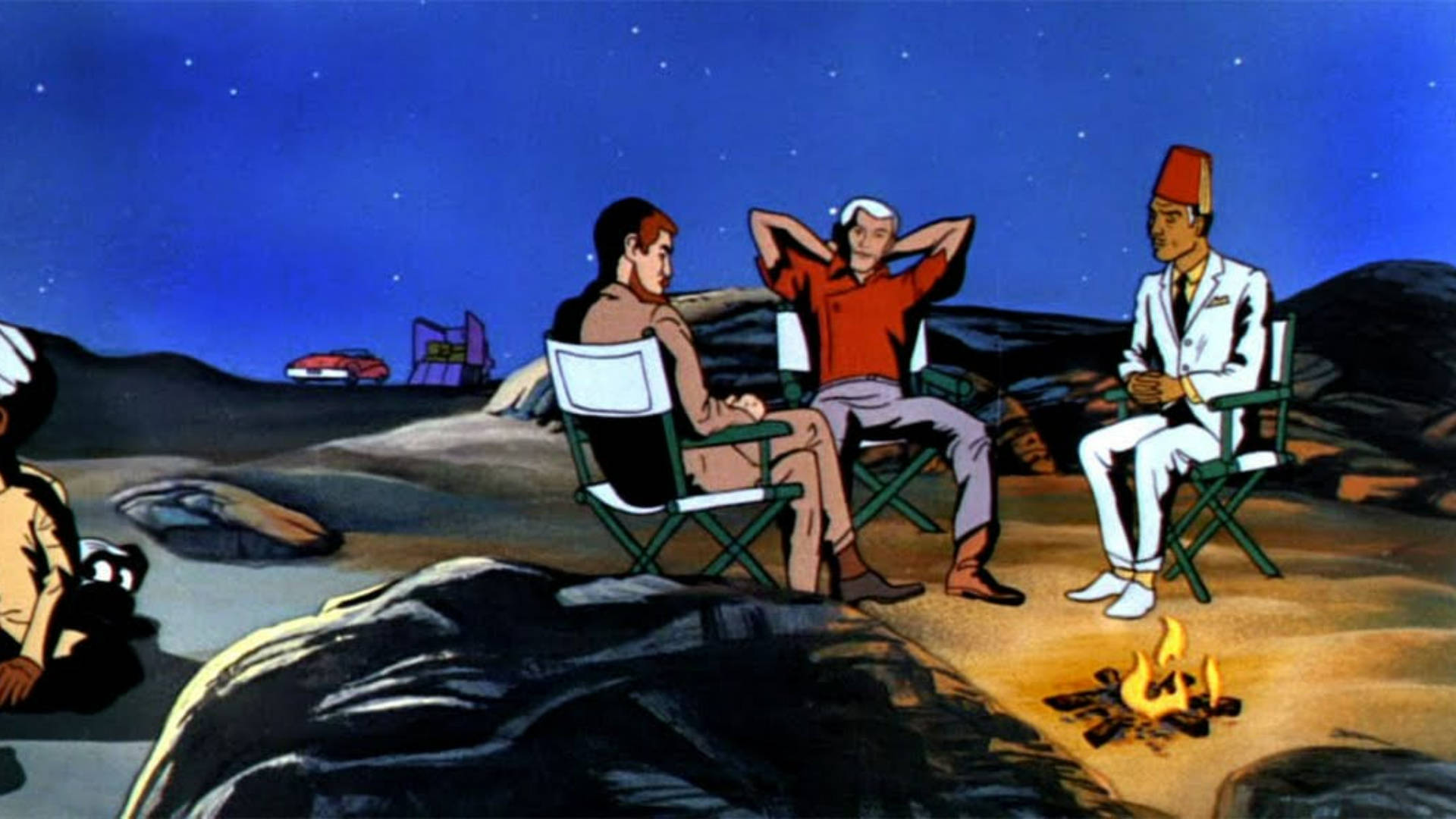 Jonny Quest, campfire, folding chairs, Full HD Desktop Wallpaper