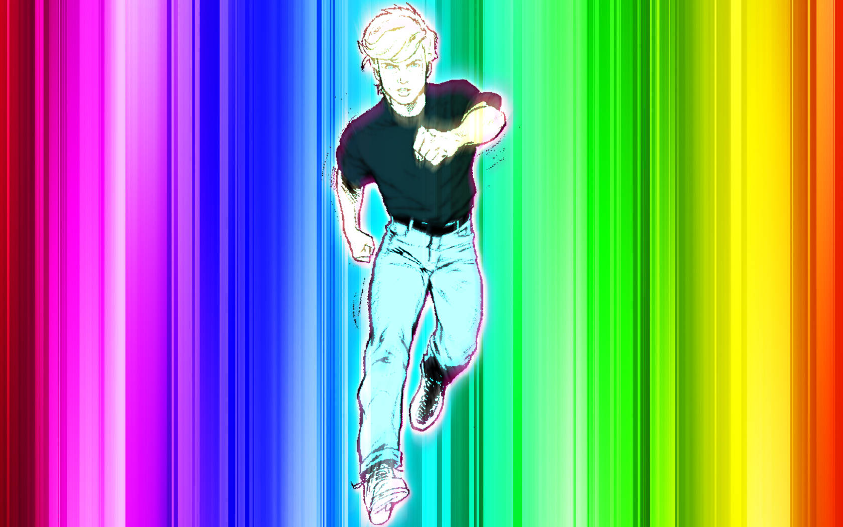 Jonny Quest, rainbow striped background, anime boy, HD Desktop Wallpaper