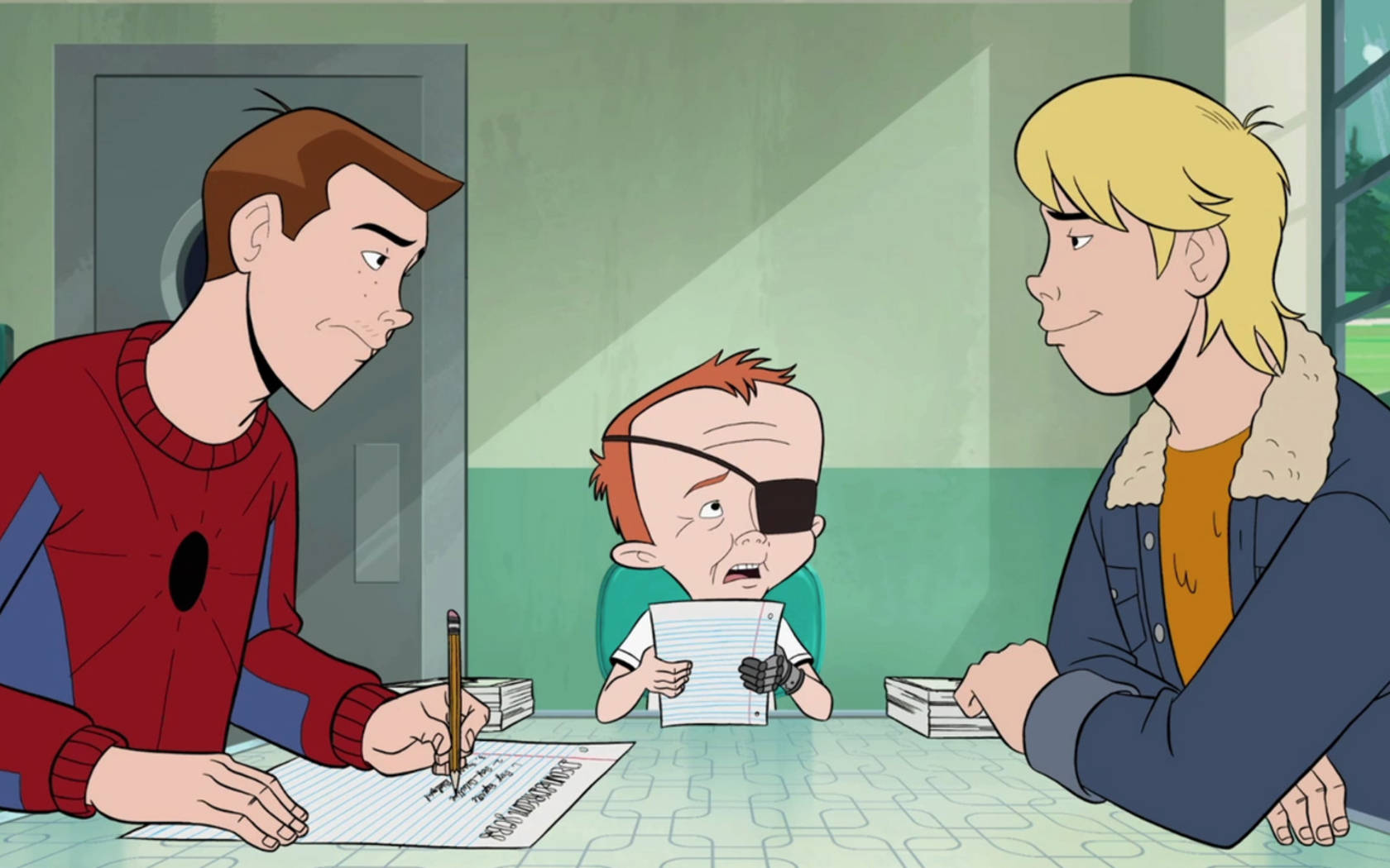 Jonny Quest, puzzle-patterned table, eyepatch, HD Desktop Wallpaper