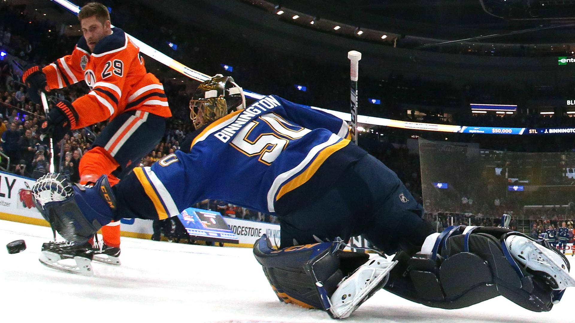 Jordan Binnington, NHL Player Goaltender, blue, Full HD Desktop Wallpaper