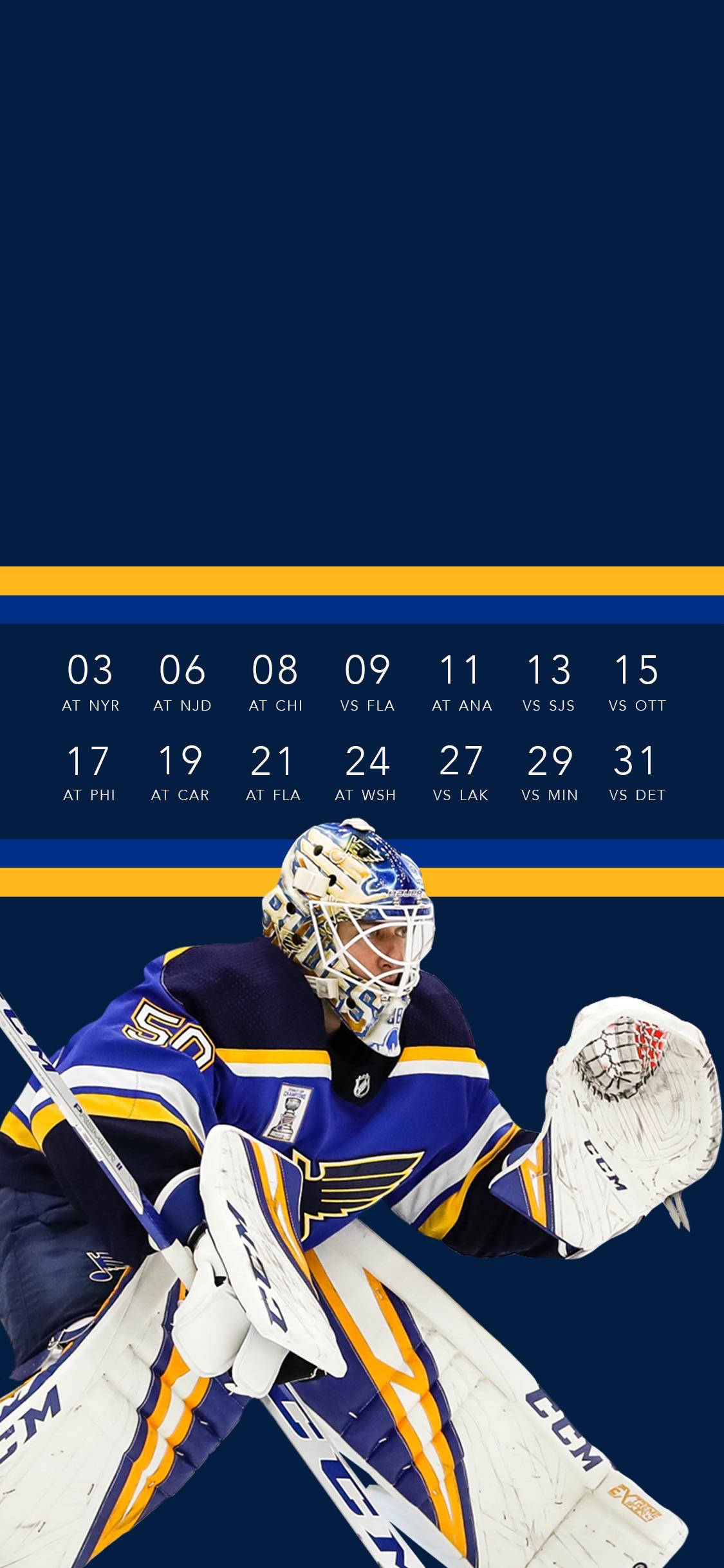 Jordan Binnington, blue yellow and white gear, dark blue background, Full HD Phone Wallpaper