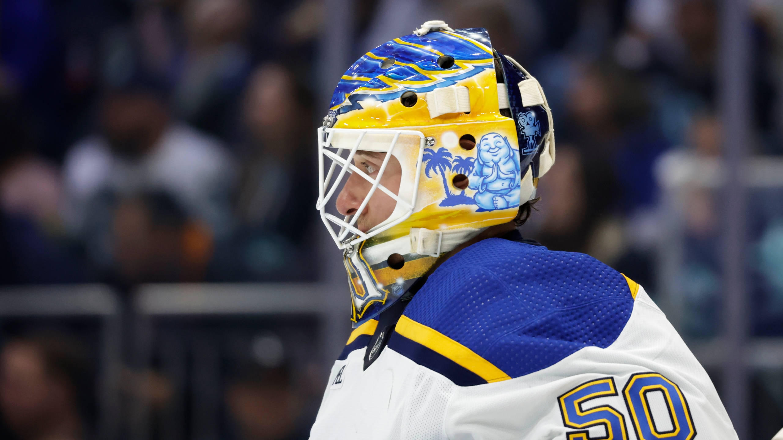 2011 NHL Entry Draft, Jordan Binnington, blue yellow helmet, 2K Desktop Wallpaper