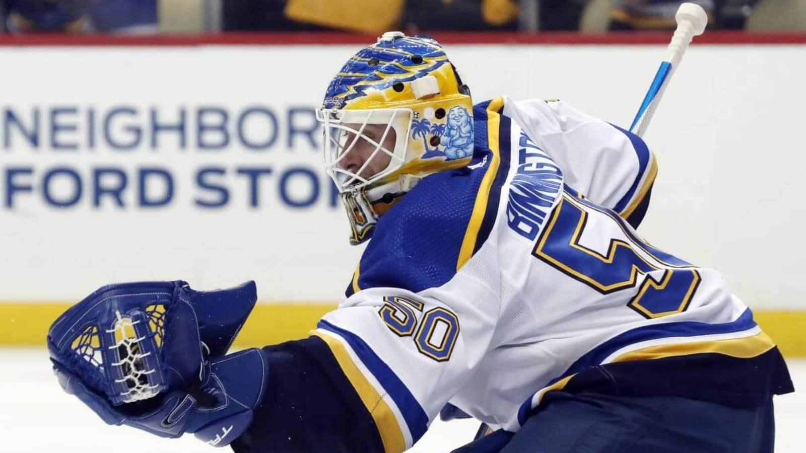 Jordan Binnington, ice hockey, blue and white gear, HD Desktop Wallpaper