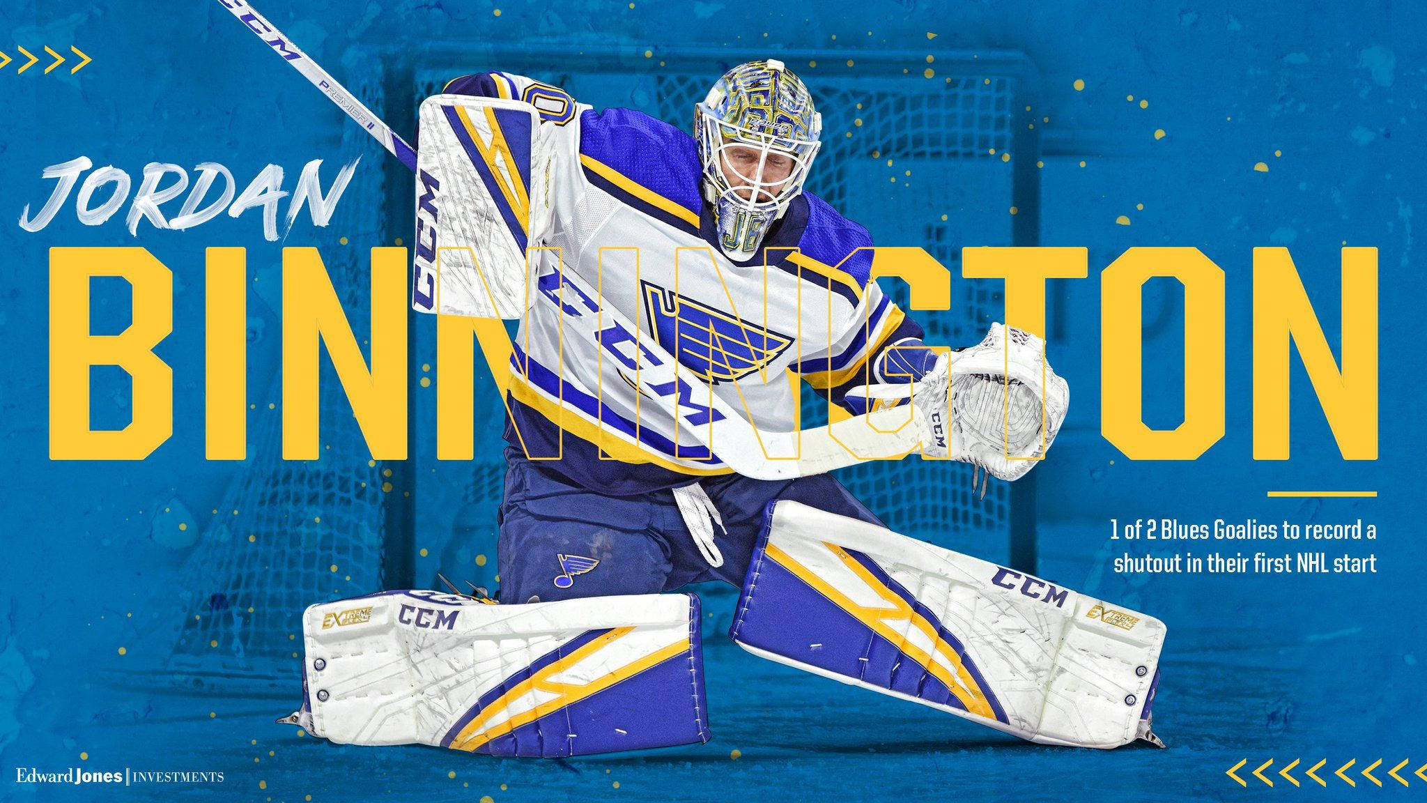 Jordan Binnington, blue and white gear, vibrant blue background, Full HD Desktop Wallpaper