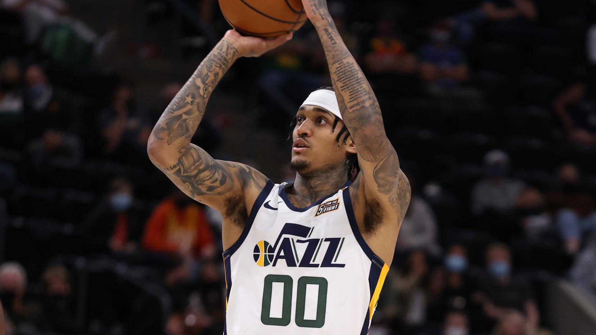 Jordan Clarkson, white Jazz jersey, number 00, Full HD Desktop Wallpaper