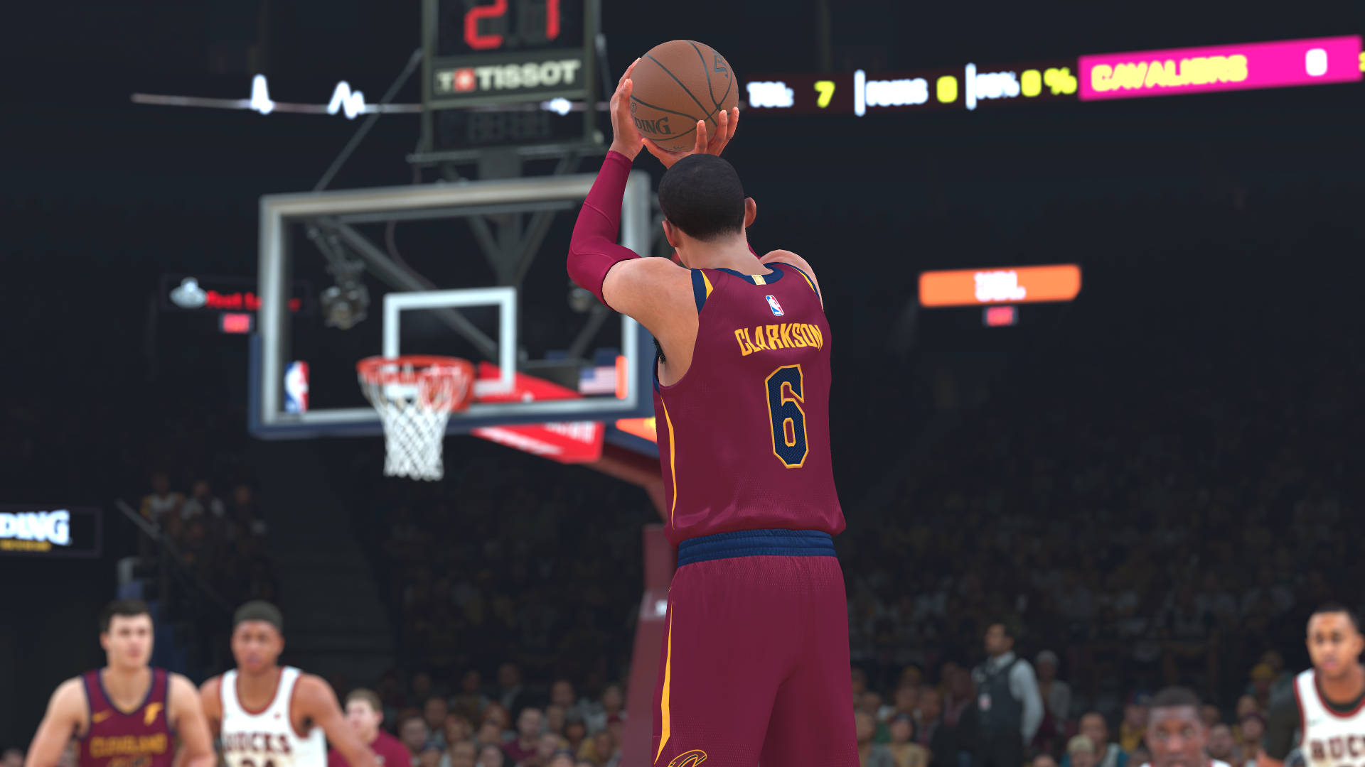 Jordan Clarkson, maroon jersey, free throw, Full HD Desktop Wallpaper