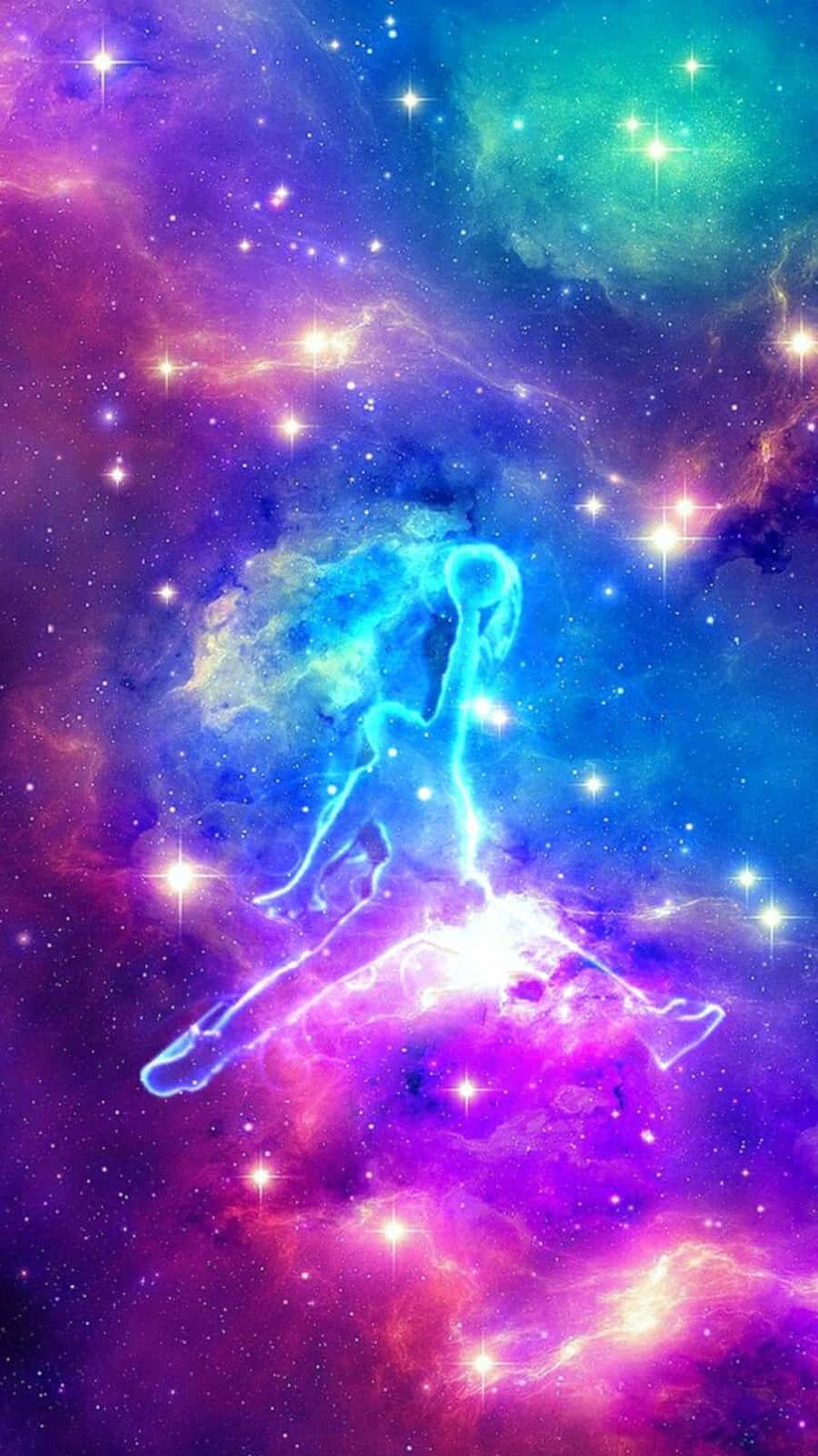 Jordan Galaxy, glowing blue humanoid figure, vibrant cosmic nebula, HD Phone Wallpaper