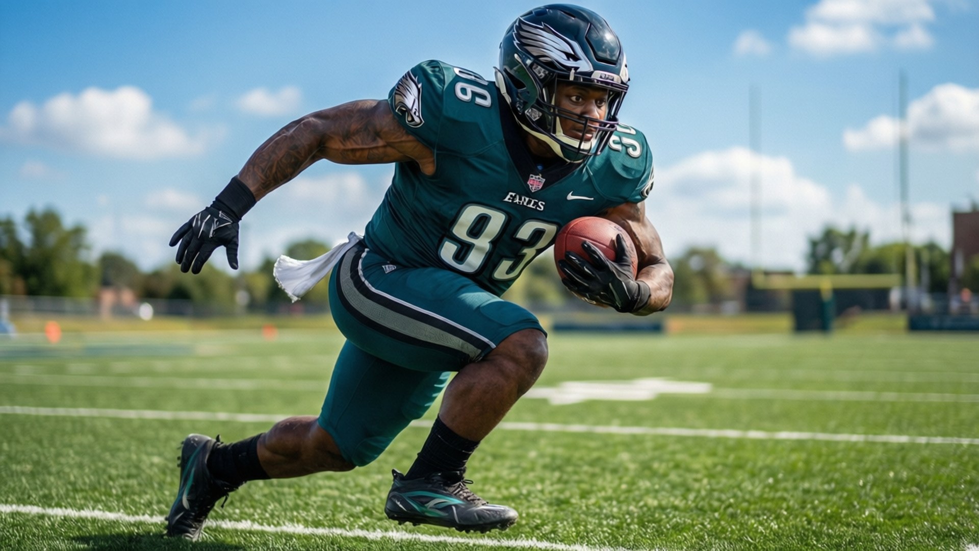 Jordan Mailata, sunny field, running with the ball, Full HD Desktop Wallpaper