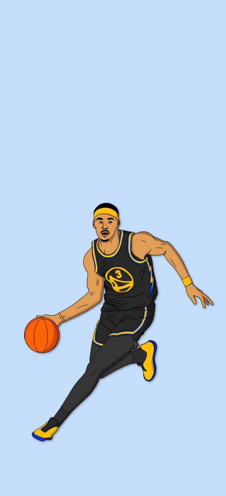 Jordan Poole, black and yellow uniform, orange ball, HD Phone Wallpaper
