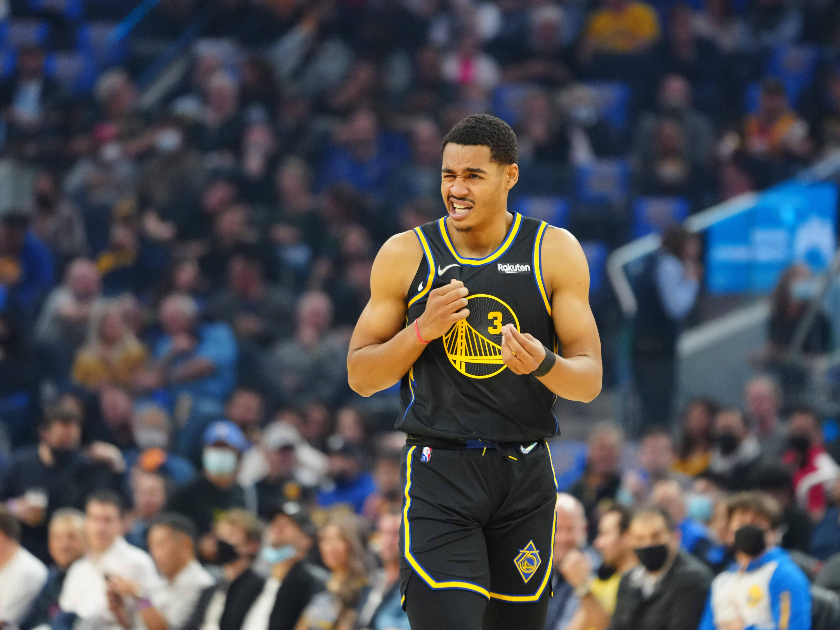 Jordan Poole, black and yellow jersey, basketball player, 2K Desktop Wallpaper