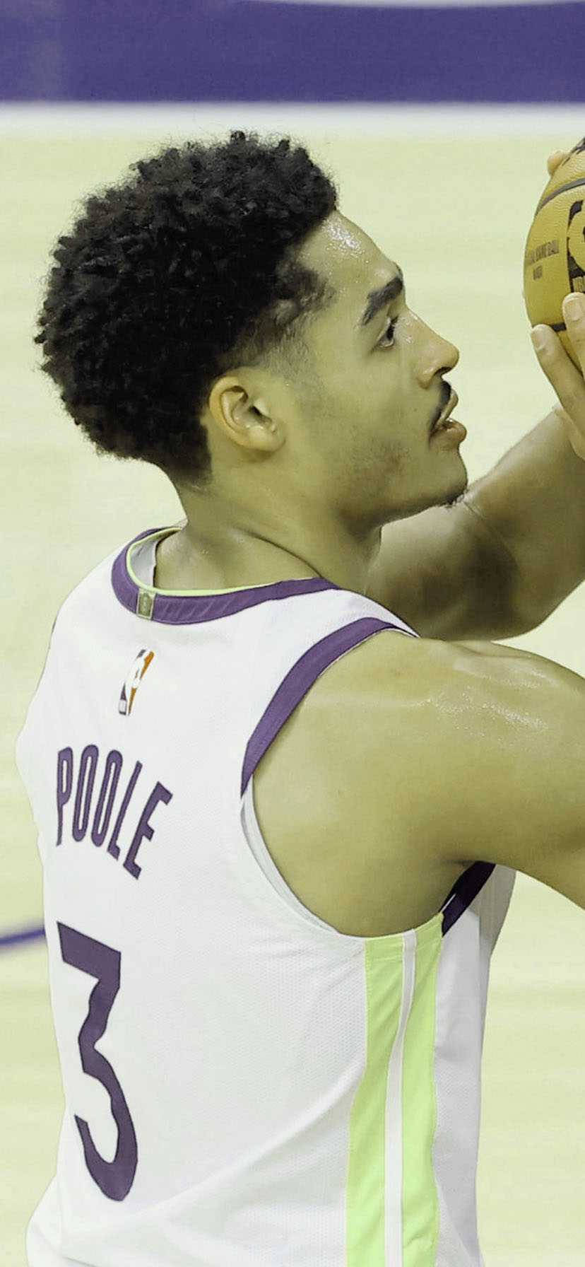 Jordan Poole, white and purple jersey, basketball player, HD Phone Wallpaper