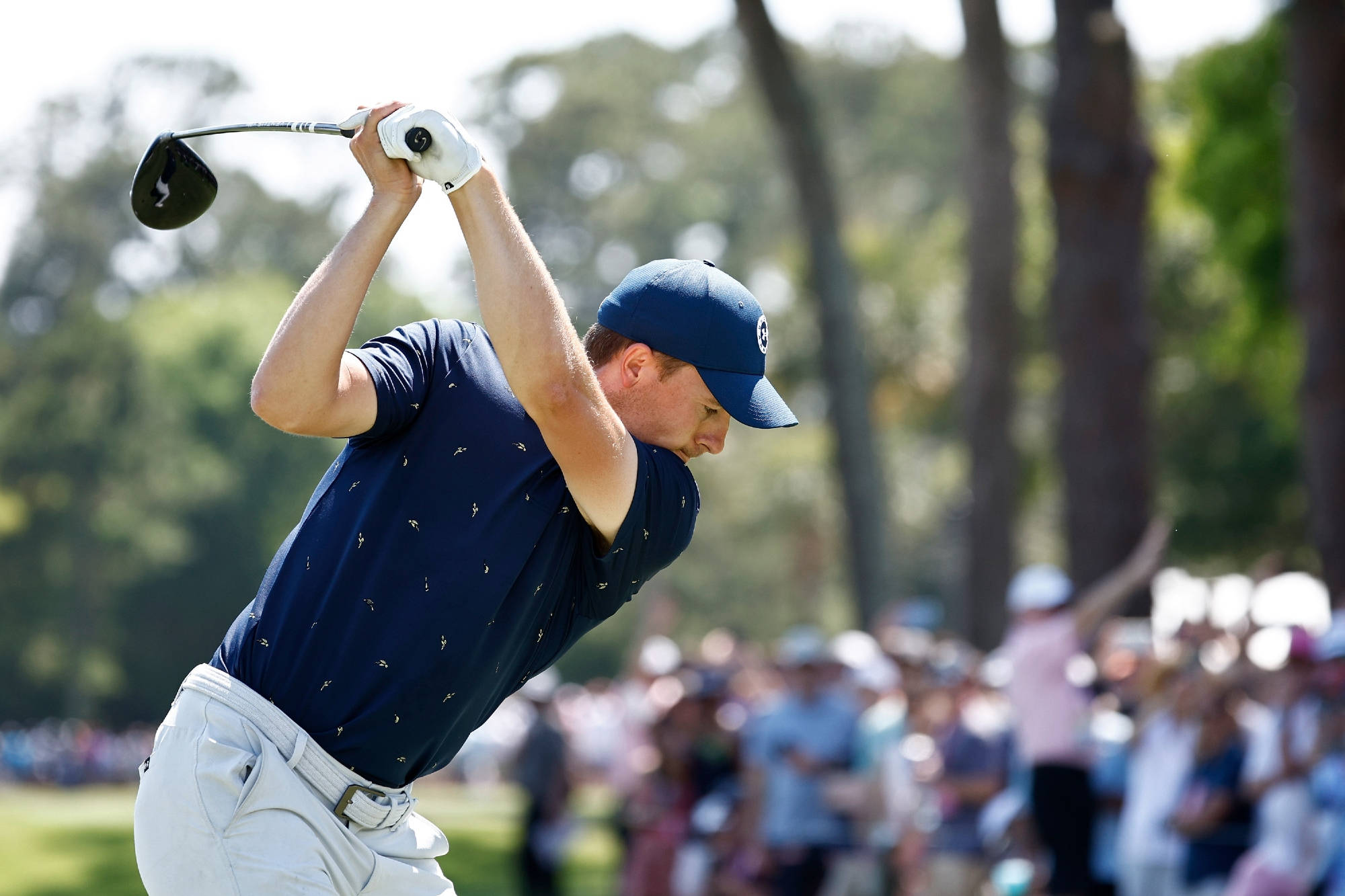 Jordan Spieth, driver club, navy shirt, Full HD Desktop Wallpaper