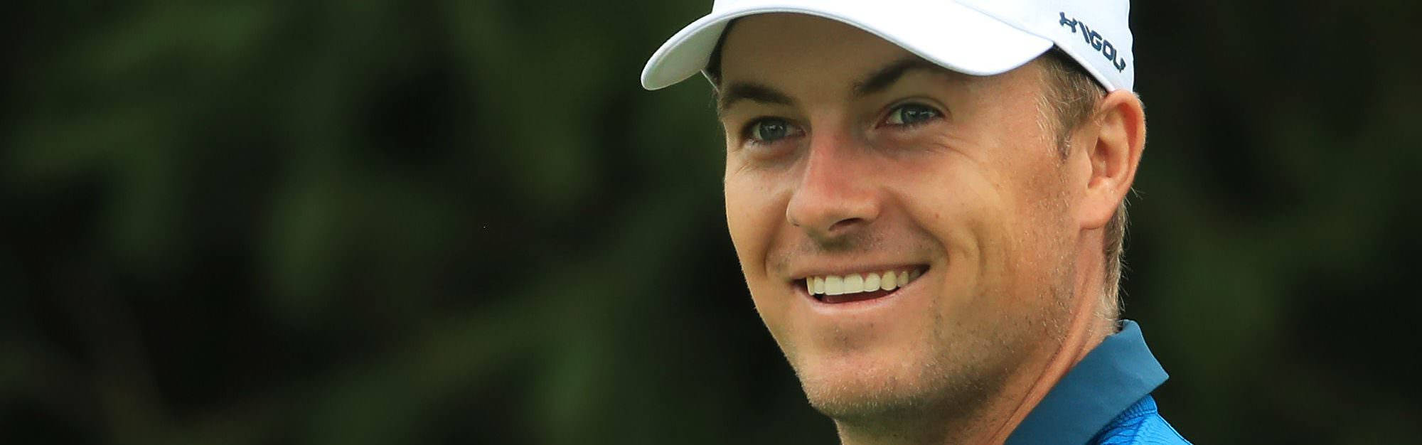 Jordan Spieth, white cap, blue shirt, Full HD Desktop Wallpaper