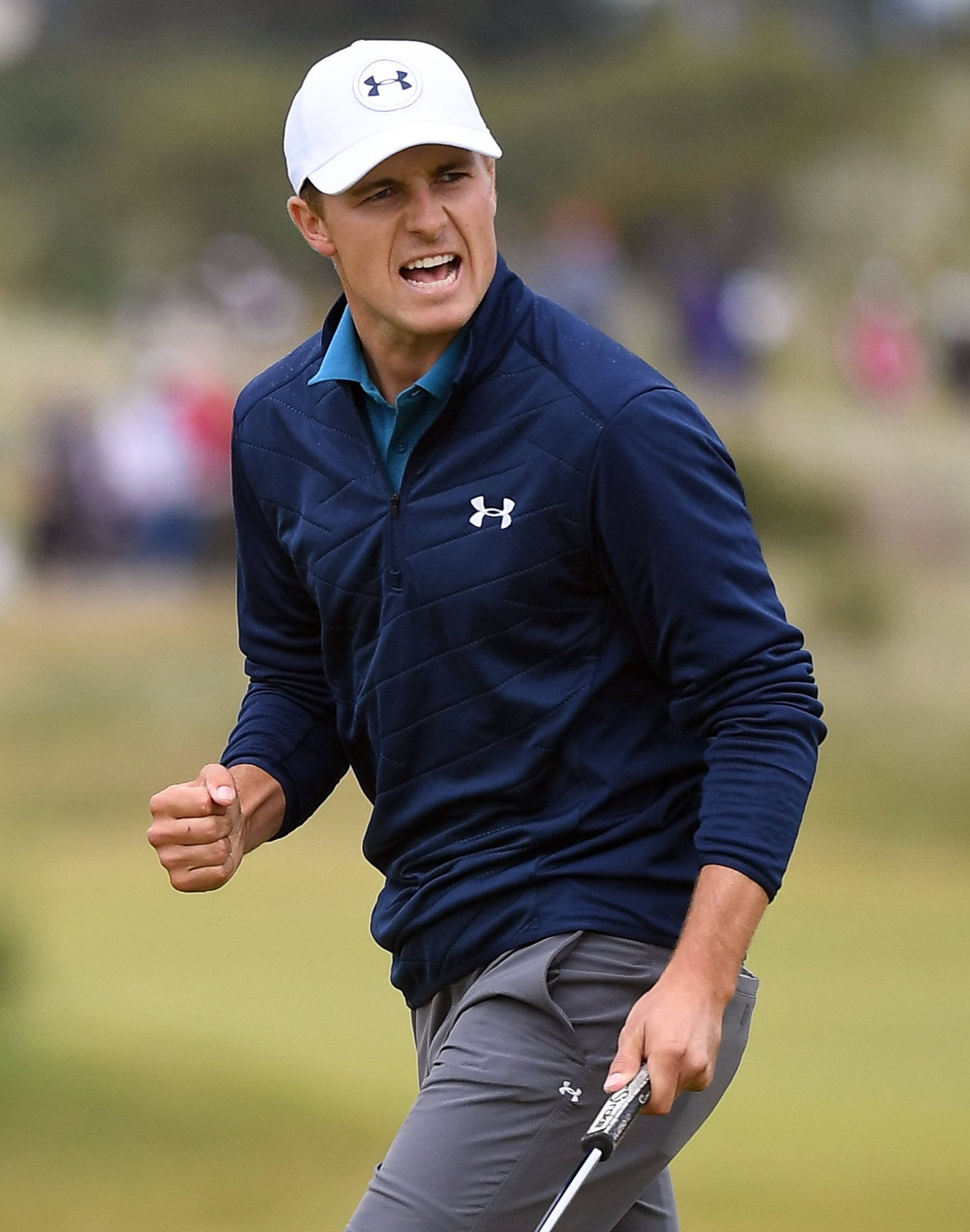Jordan Spieth, navy jacket, white cap, Full HD Phone Wallpaper