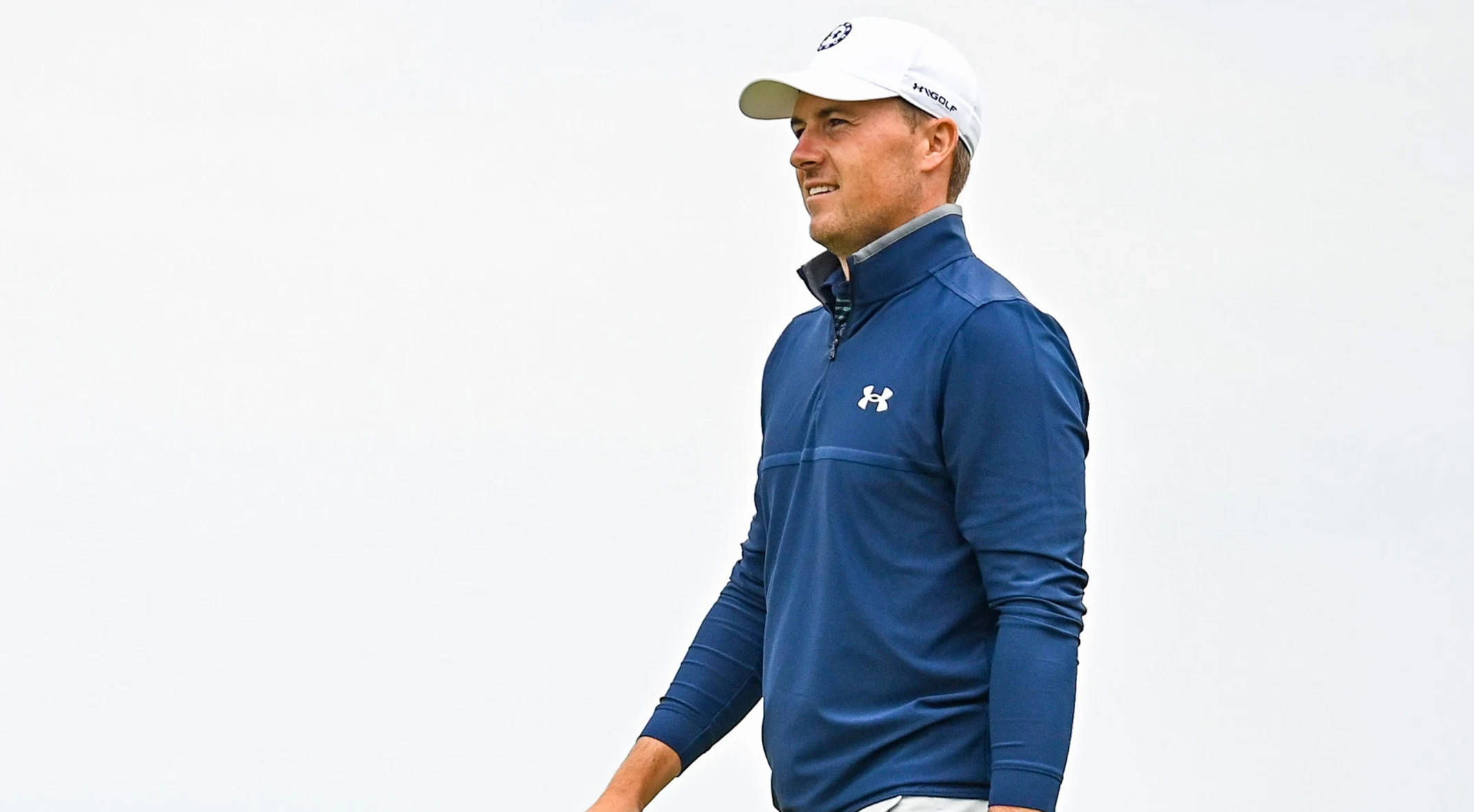 Jordan Spieth, blue Under Armour pullover, white cap, Full HD Desktop Wallpaper