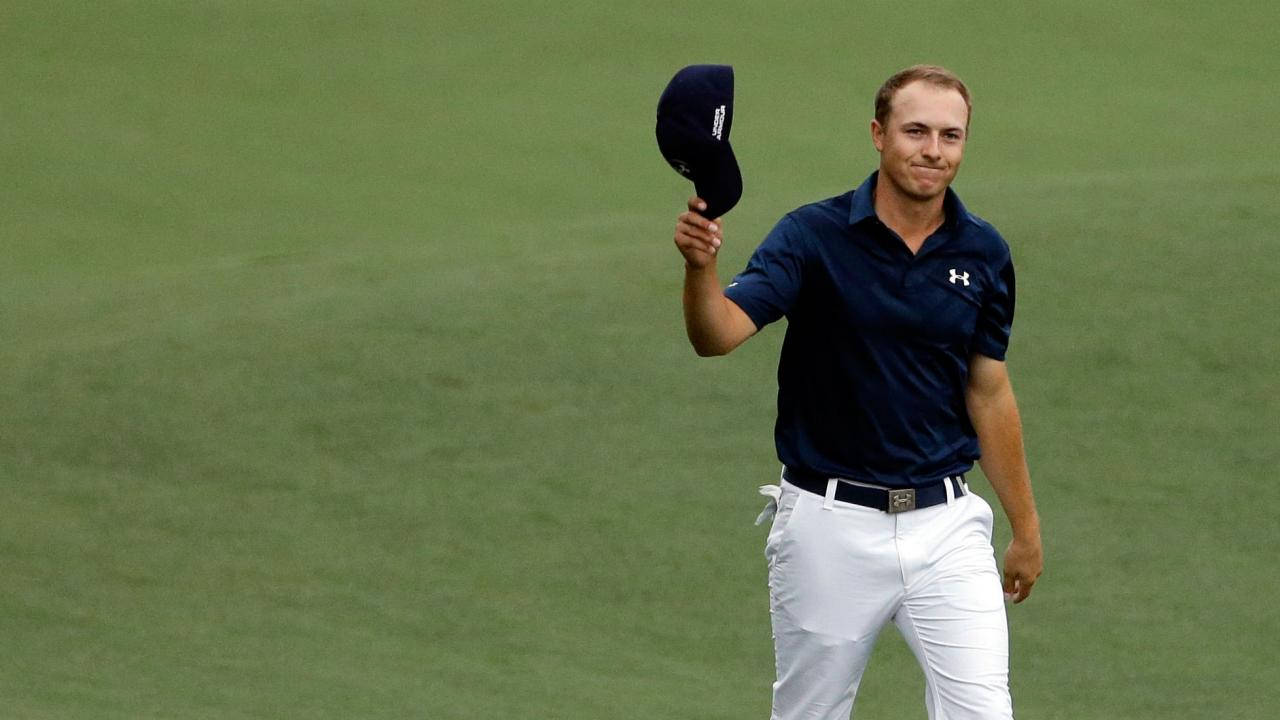 Jordan Spieth, navy polo, white pants, HD Desktop Wallpaper