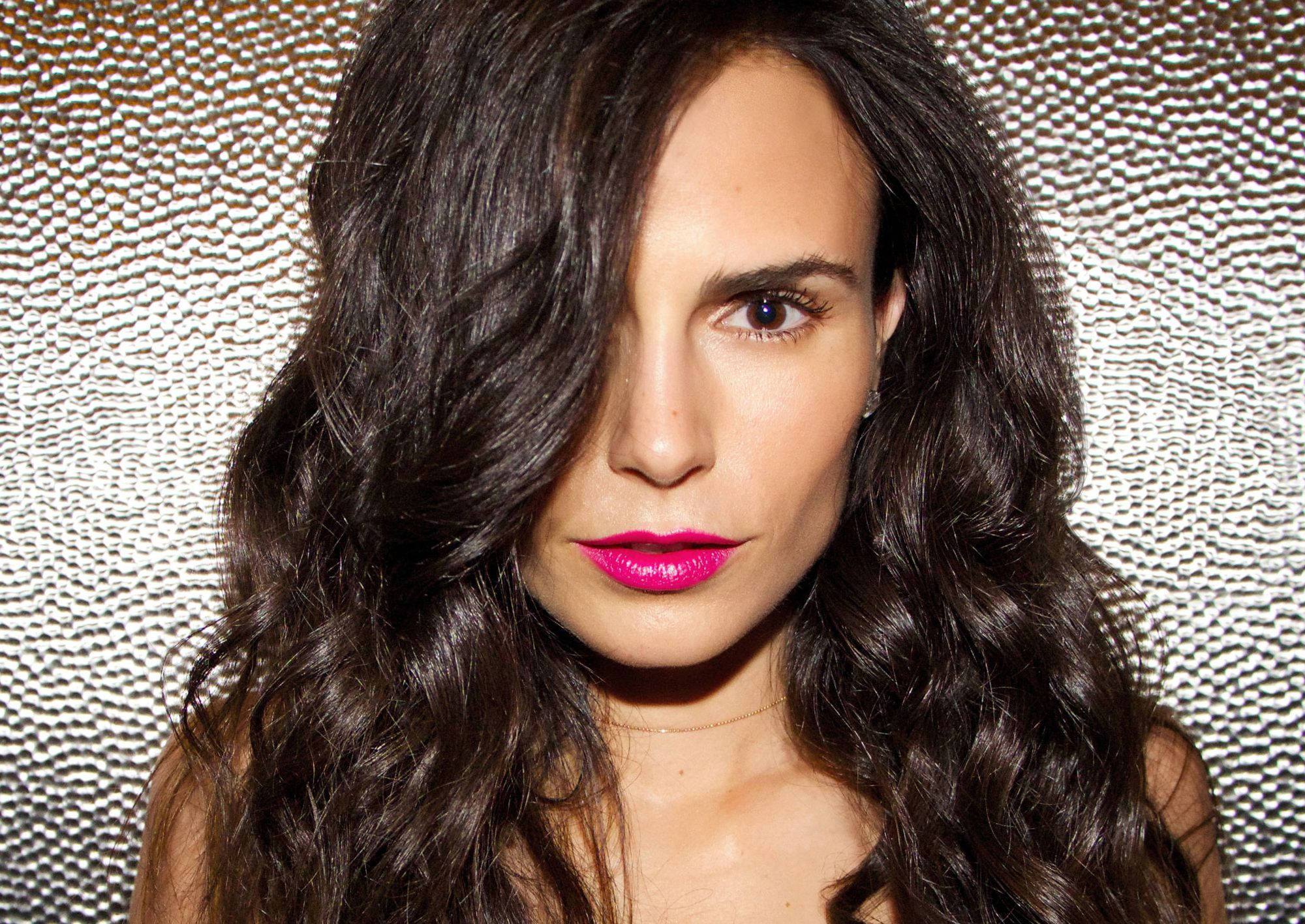Jordana Brewster, pink lips, dark wavy hair, Full HD Desktop Wallpaper