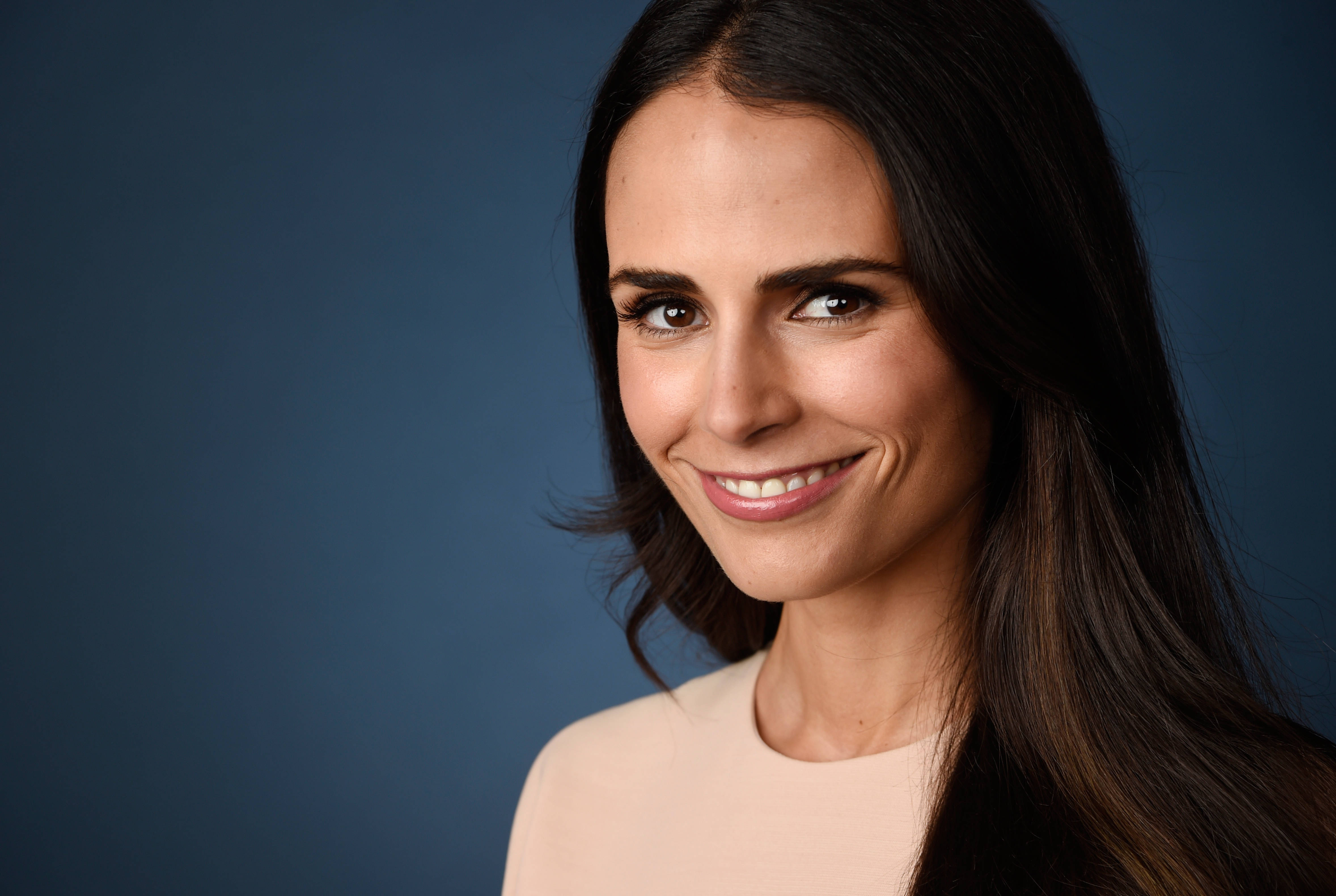 Jordana Brewster, dark blue background, long dark hair, 4K Desktop Wallpaper