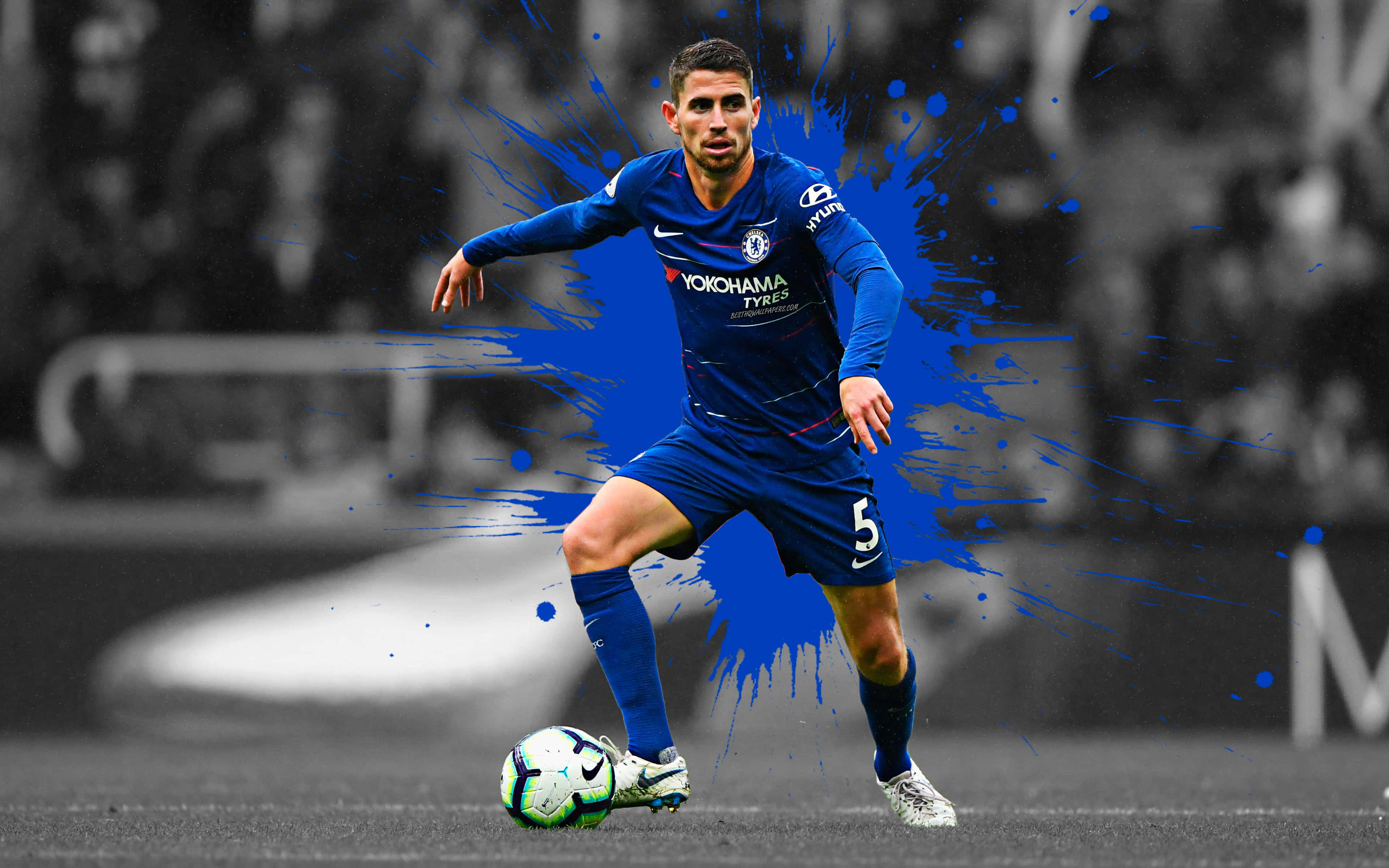 Jorge Luiz Frello Filho, blue Chelsea kit, blue paint splatters, 4K Desktop Wallpaper