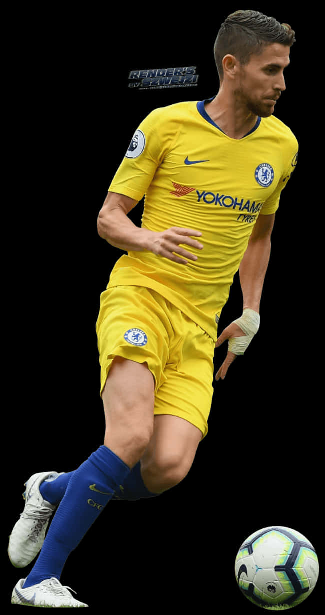 Jorge Luiz Frello Filho, yellow Chelsea kit, soccer ball, SD Phone Wallpaper