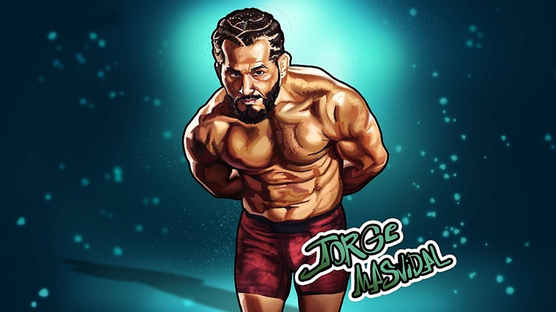 Jorge Masvidal, red shorts, glowing teal background, Full HD Desktop Wallpaper