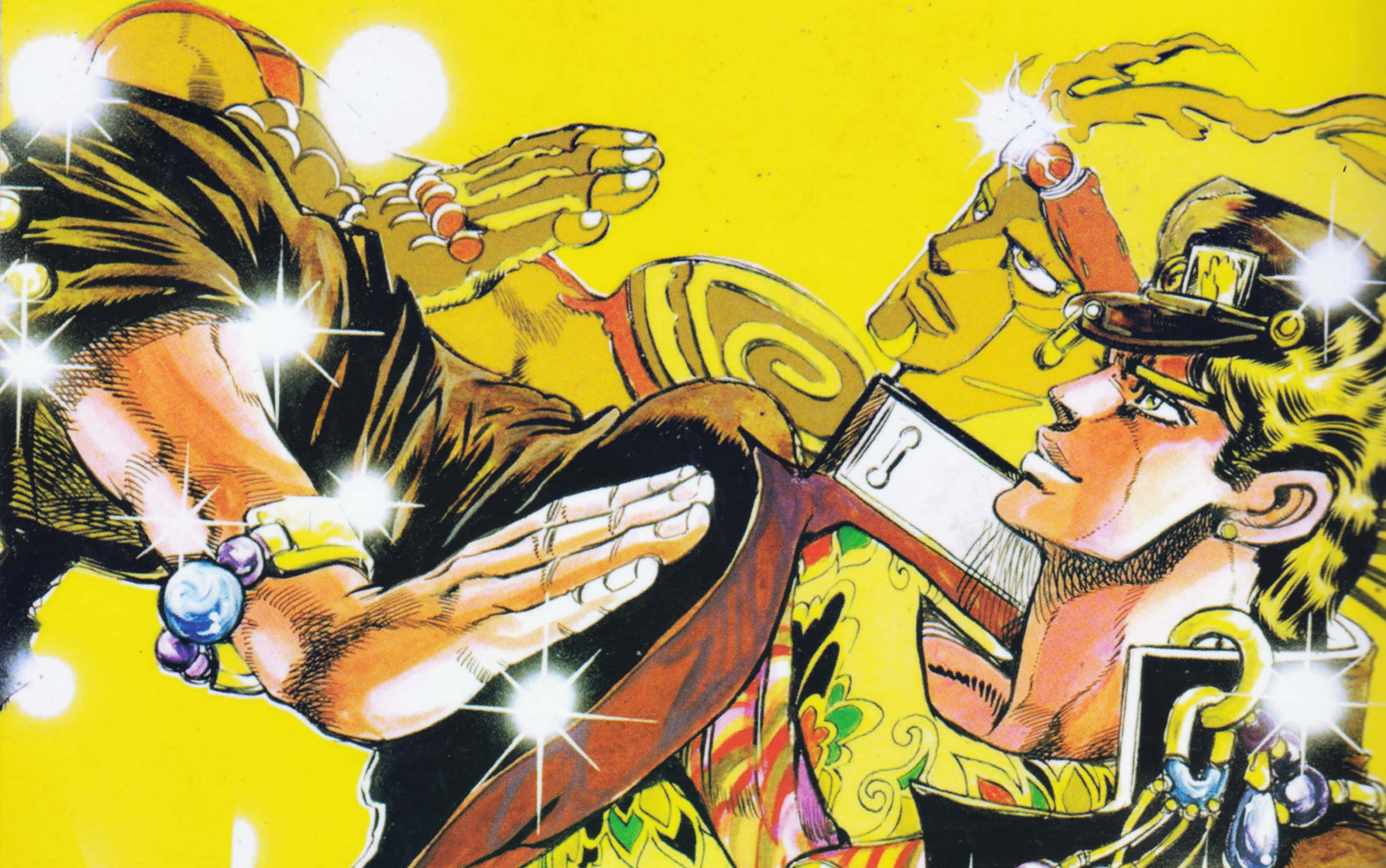 Joseph Joestar, anime characters, bright yellow background, 2K Desktop Wallpaper