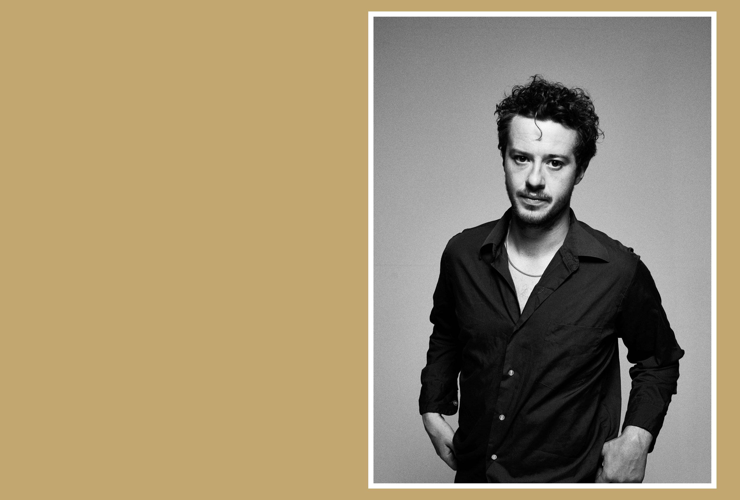 Joseph Quinn, black and white portrait, curly hair, Full HD Desktop Wallpaper