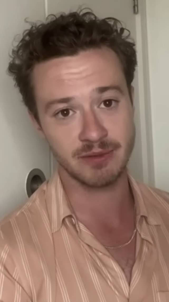 Joseph Quinn, curly brown hair, mustache, SD Phone Wallpaper