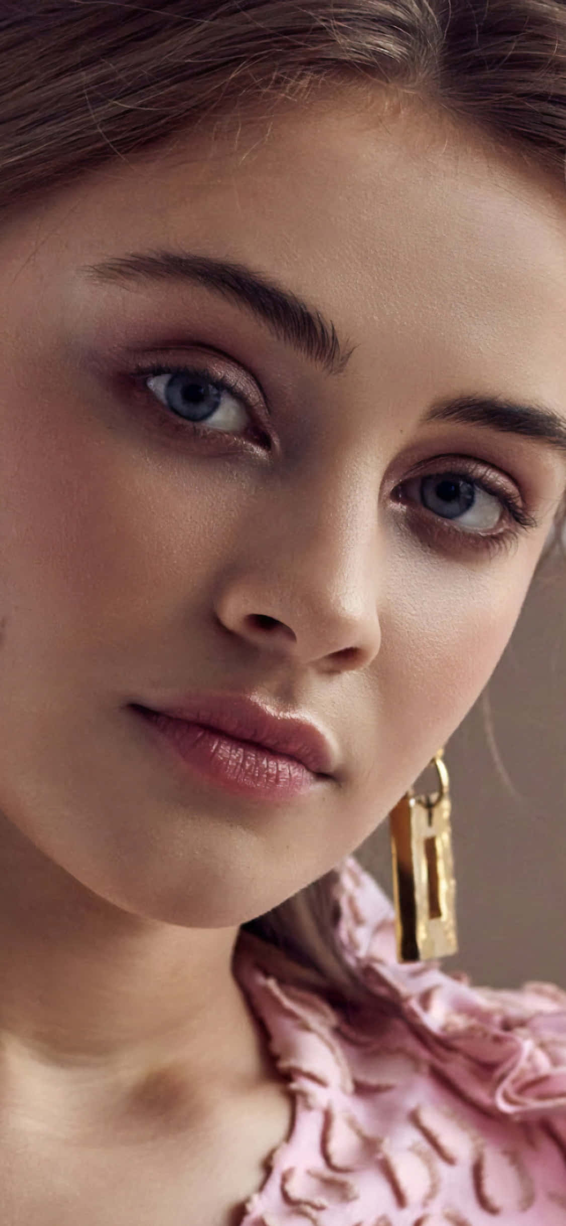 Josephine Langford, blue eyes, gold earrings, Full HD Phone Wallpaper