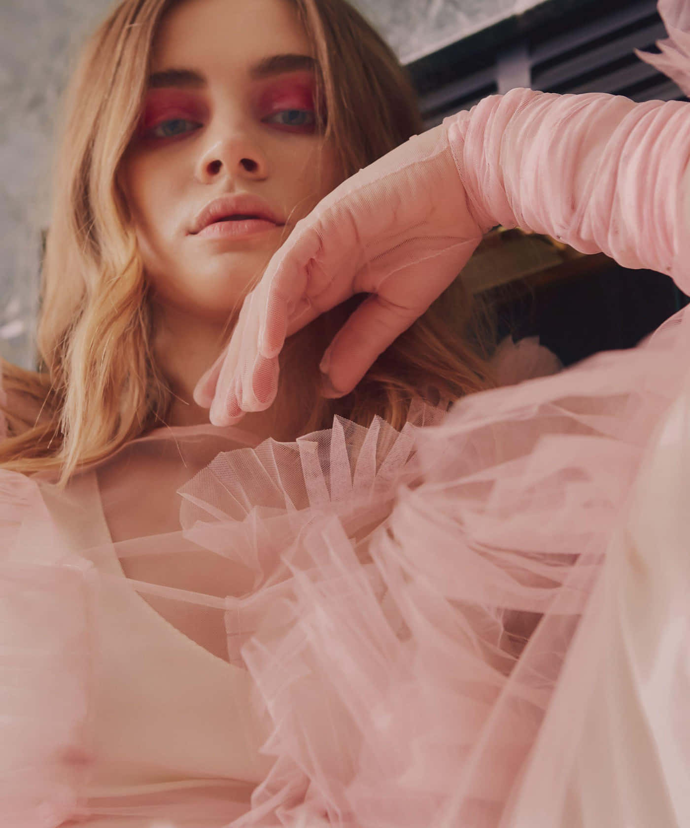 Josephine Langford, pink makeup, tulle gown, HD Phone Wallpaper