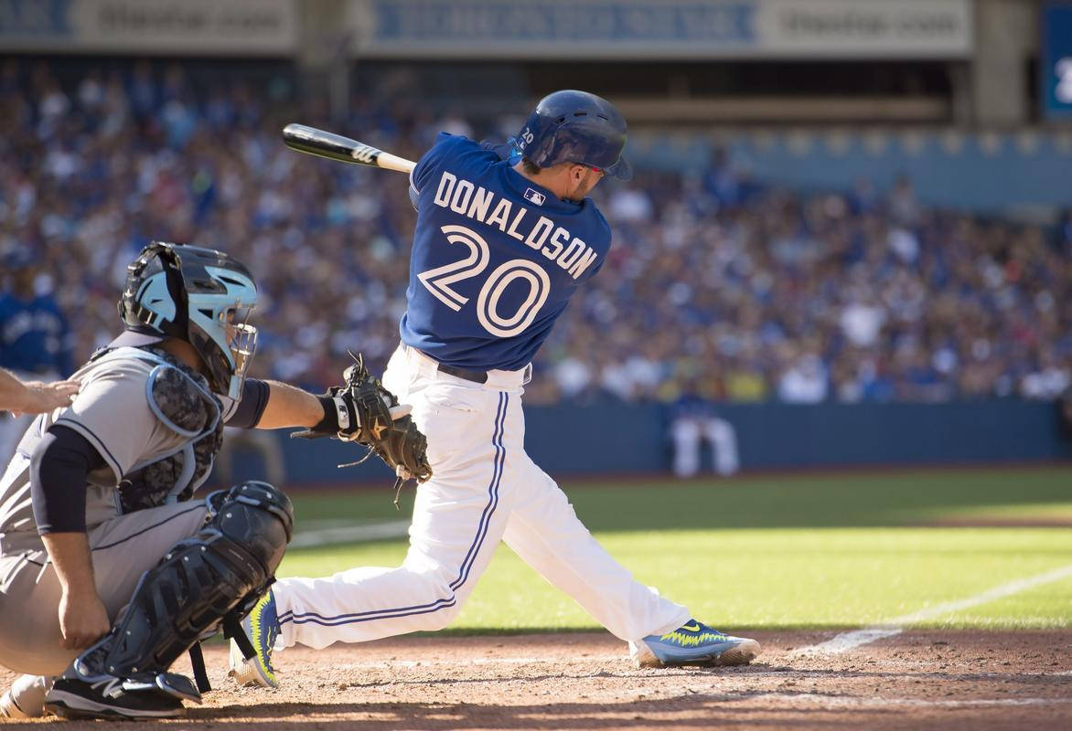 Josh Donaldson, blue jersey, bat, SD Desktop Wallpaper