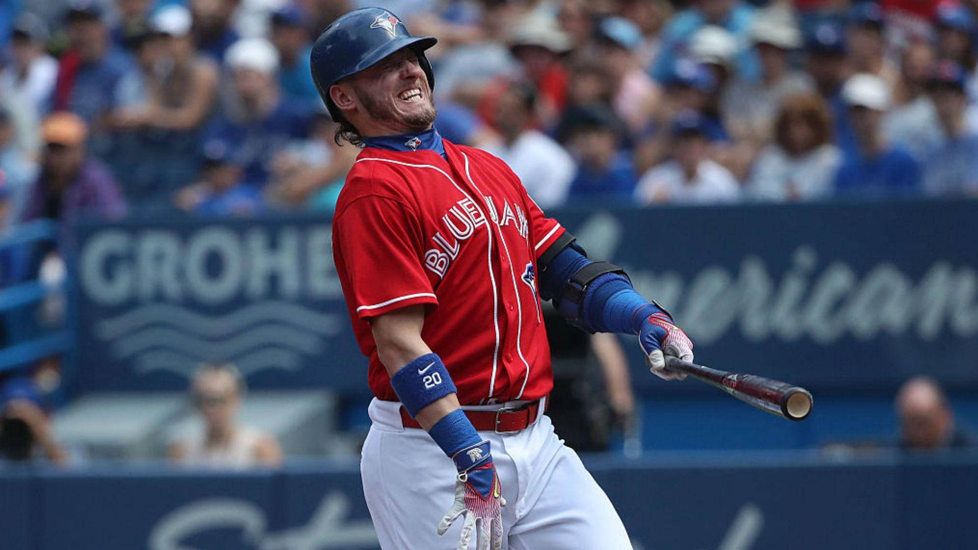 Josh Donaldson, red Toronto Blue Jays uniform, bat, Full HD Desktop Wallpaper