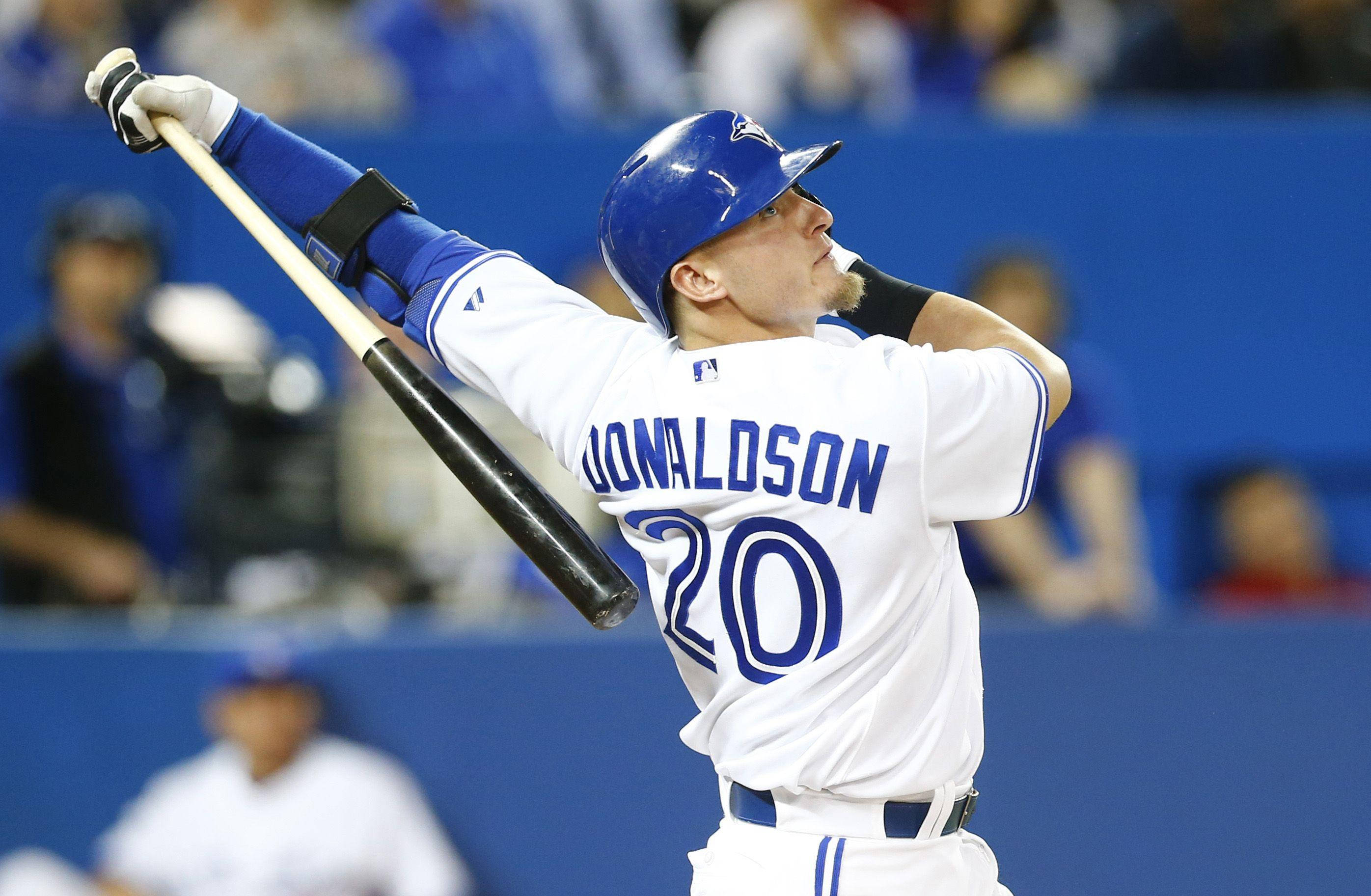 Josh Donaldson, white and blue uniform, stadium lights, 2K Desktop Wallpaper