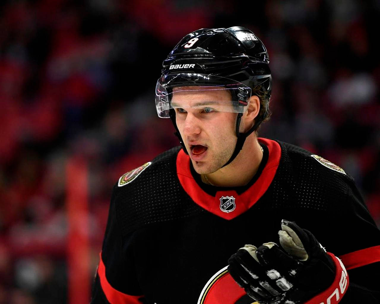 Josh Norris, black and red gear, hockey player, HD Desktop Wallpaper