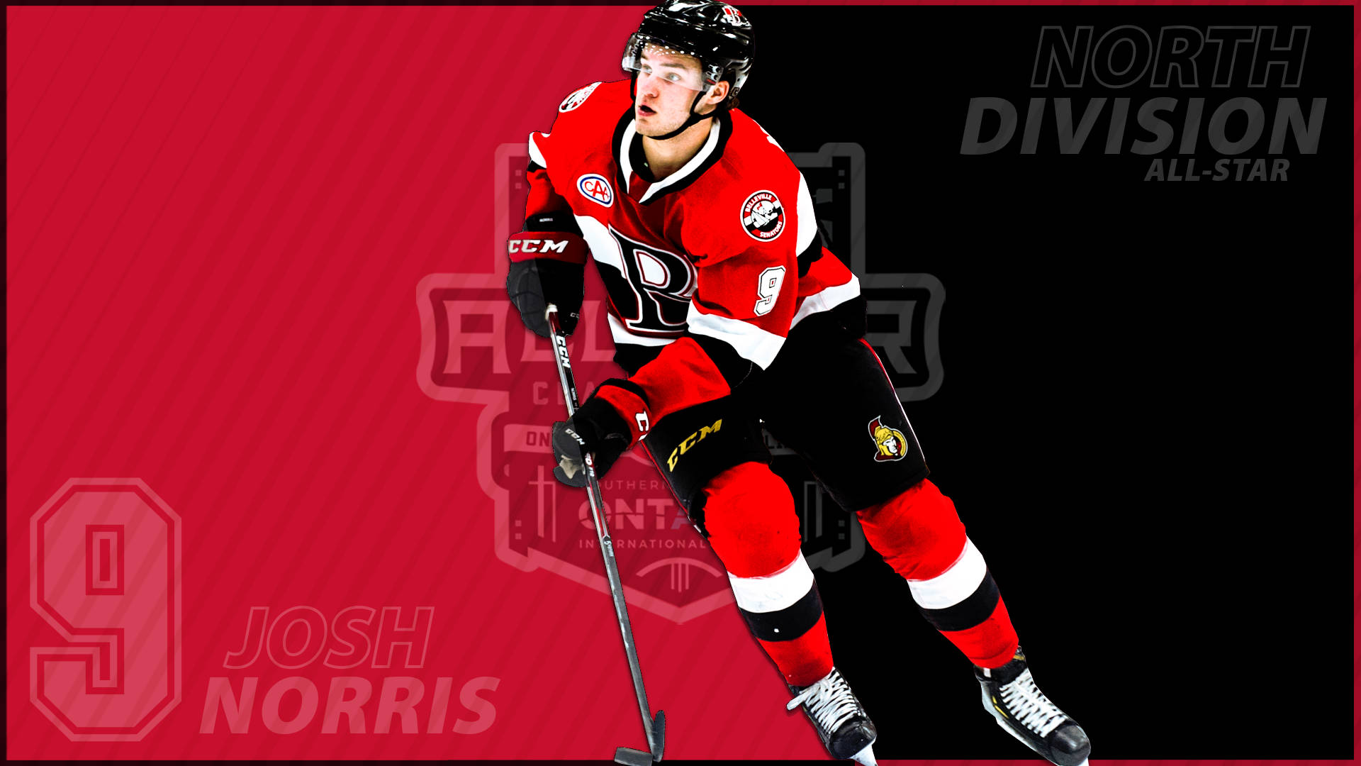Josh Norris, red and black uniform, bold red and black background, Full HD Desktop Wallpaper
