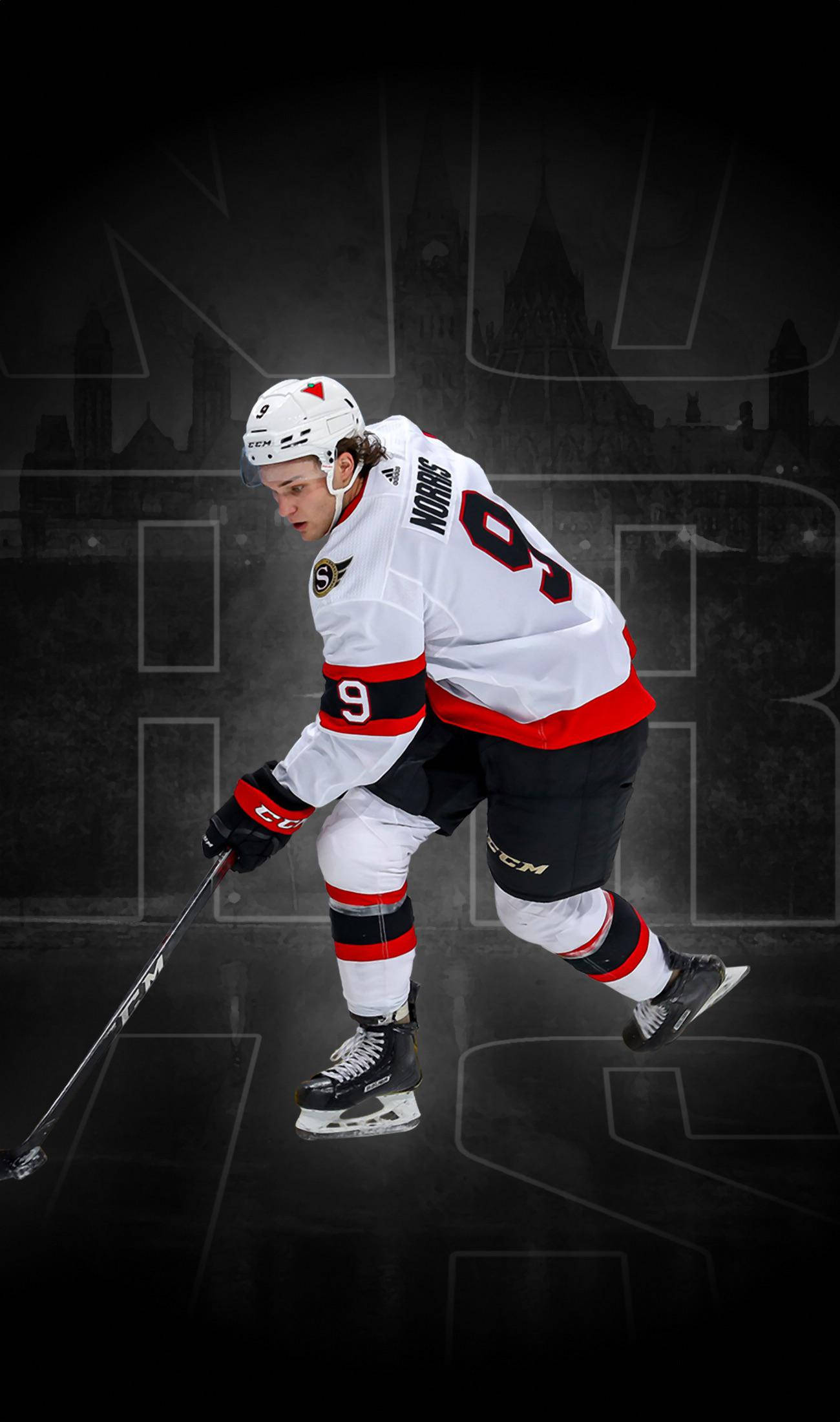 Josh Norris, white and red uniform, dark cityscape, Full HD Phone Wallpaper