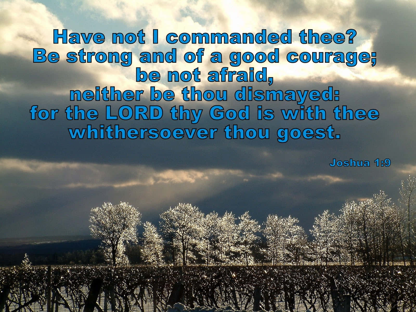 Joshua 1:9, winter sky, sunbeams, HD Desktop Wallpaper