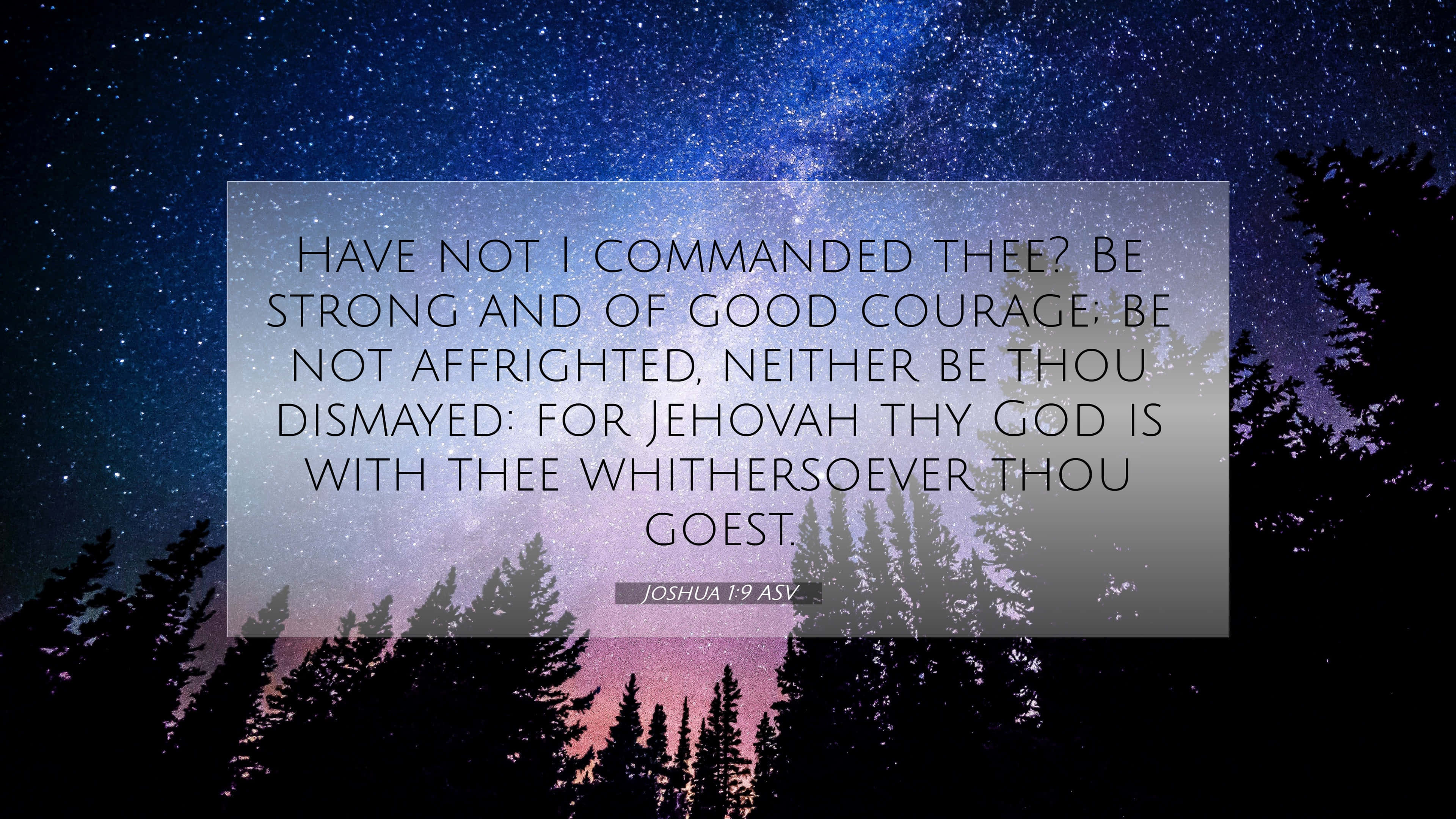 Joshua 1:9, starry night sky, pink and purple gradient, 4K Desktop Wallpaper