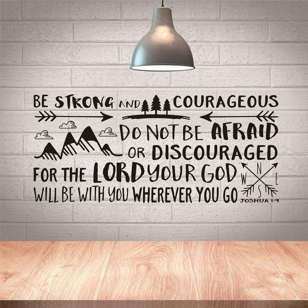 Joshua 1:9, black motivational Bible verse, mountain trees, SD Desktop Wallpaper