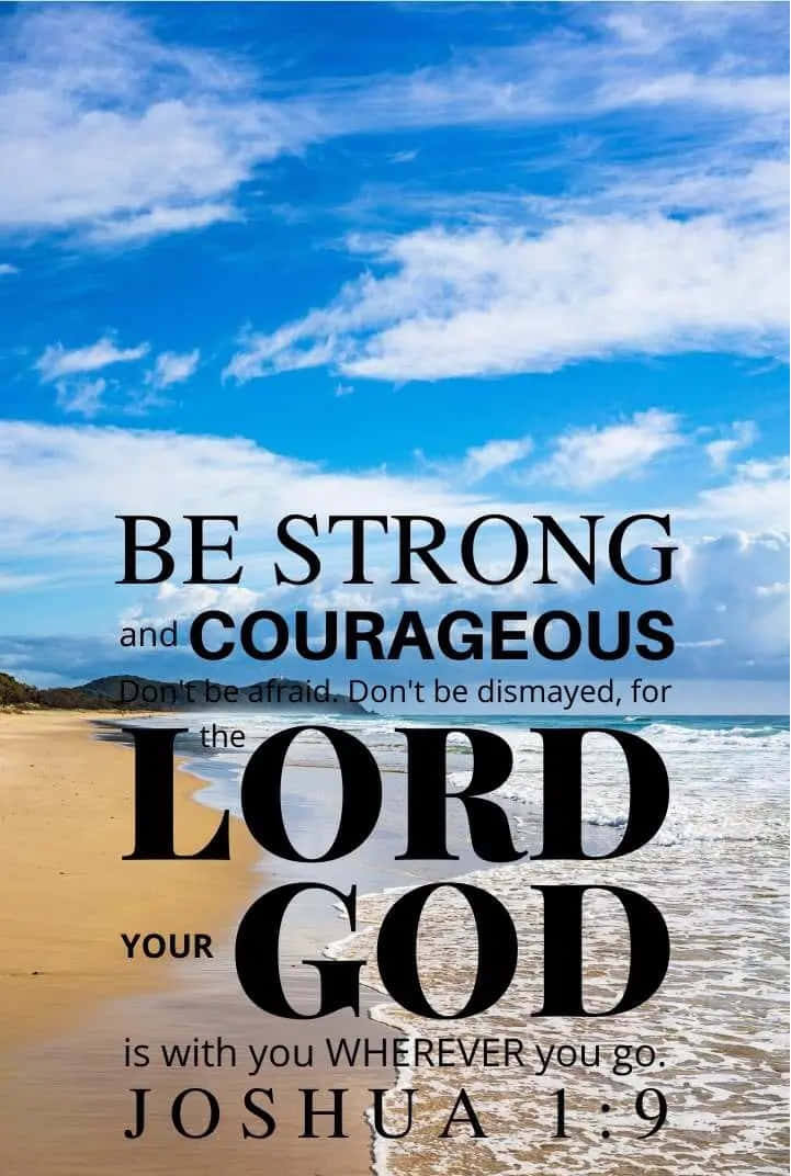 Joshua 1:9, beach scene, turquoise waves, SD Phone Wallpaper