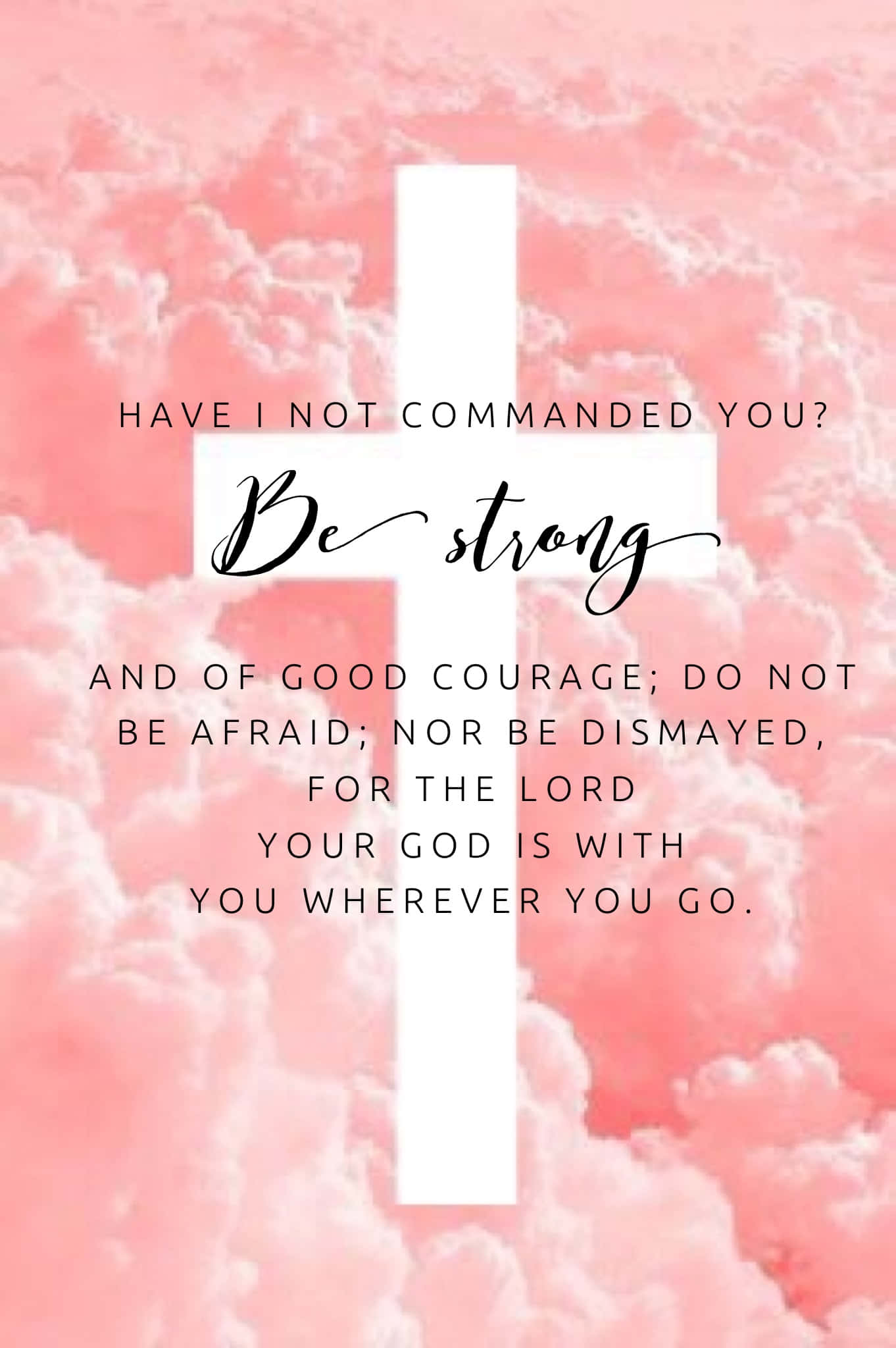 Joshua 1:9, white cross, soft pink clouds, Full HD Phone Wallpaper