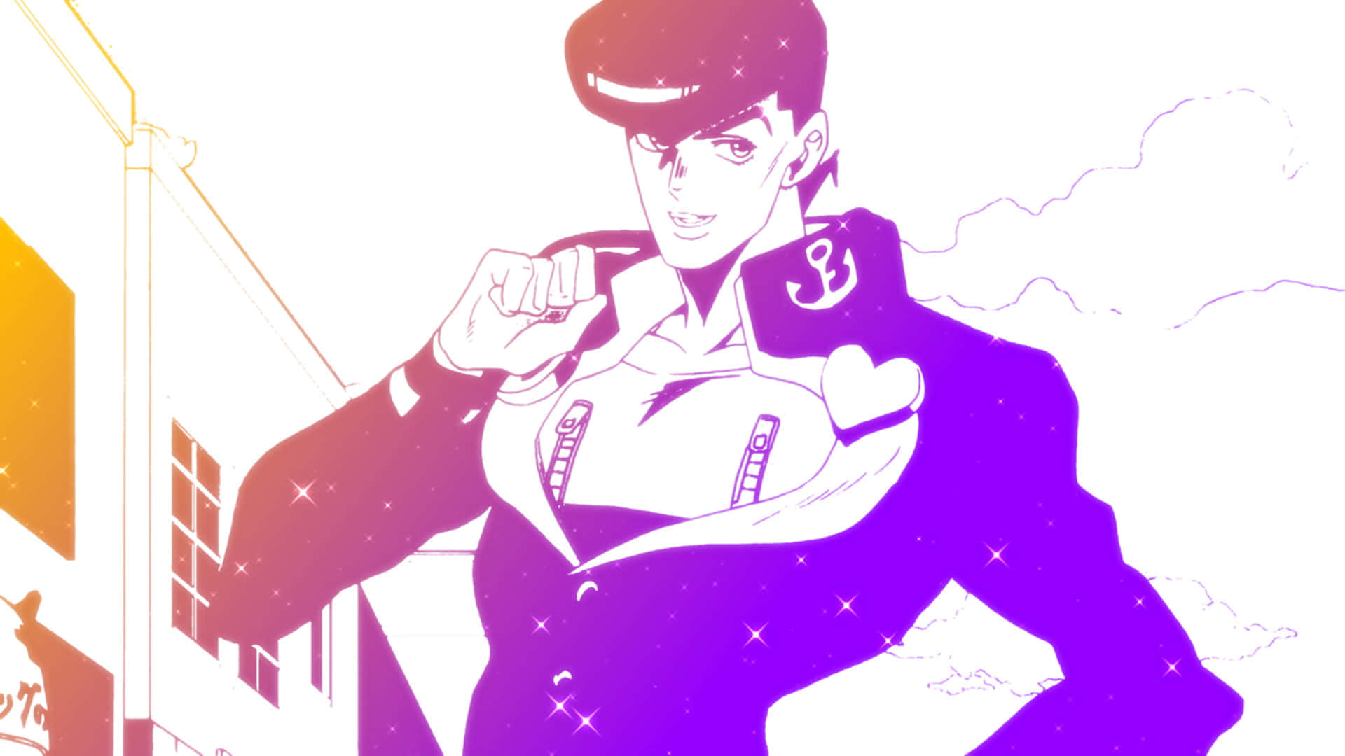 Josuke Higashikata, purple and pink gradient outfit, stylized anime character, Full HD Desktop Wallpaper