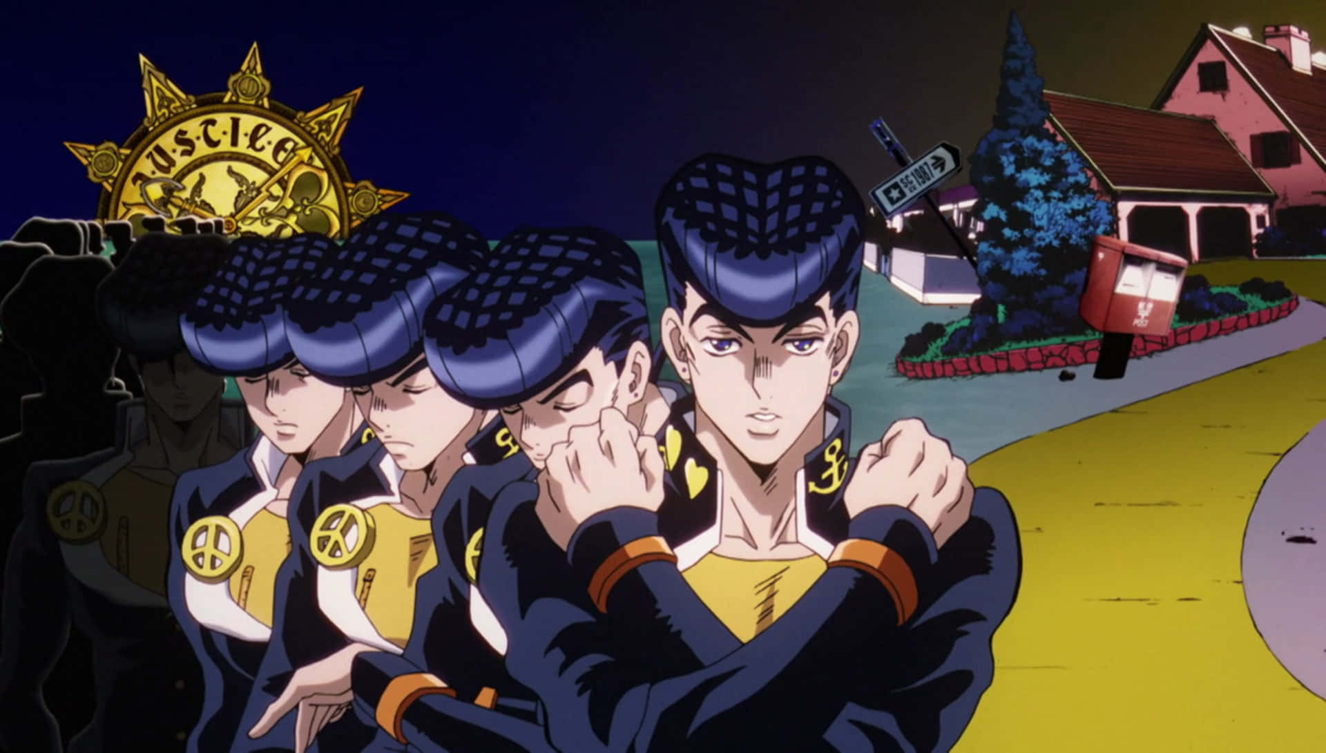 Josuke Higashikata, iconic outfit, suburban street, Full HD Desktop Wallpaper
