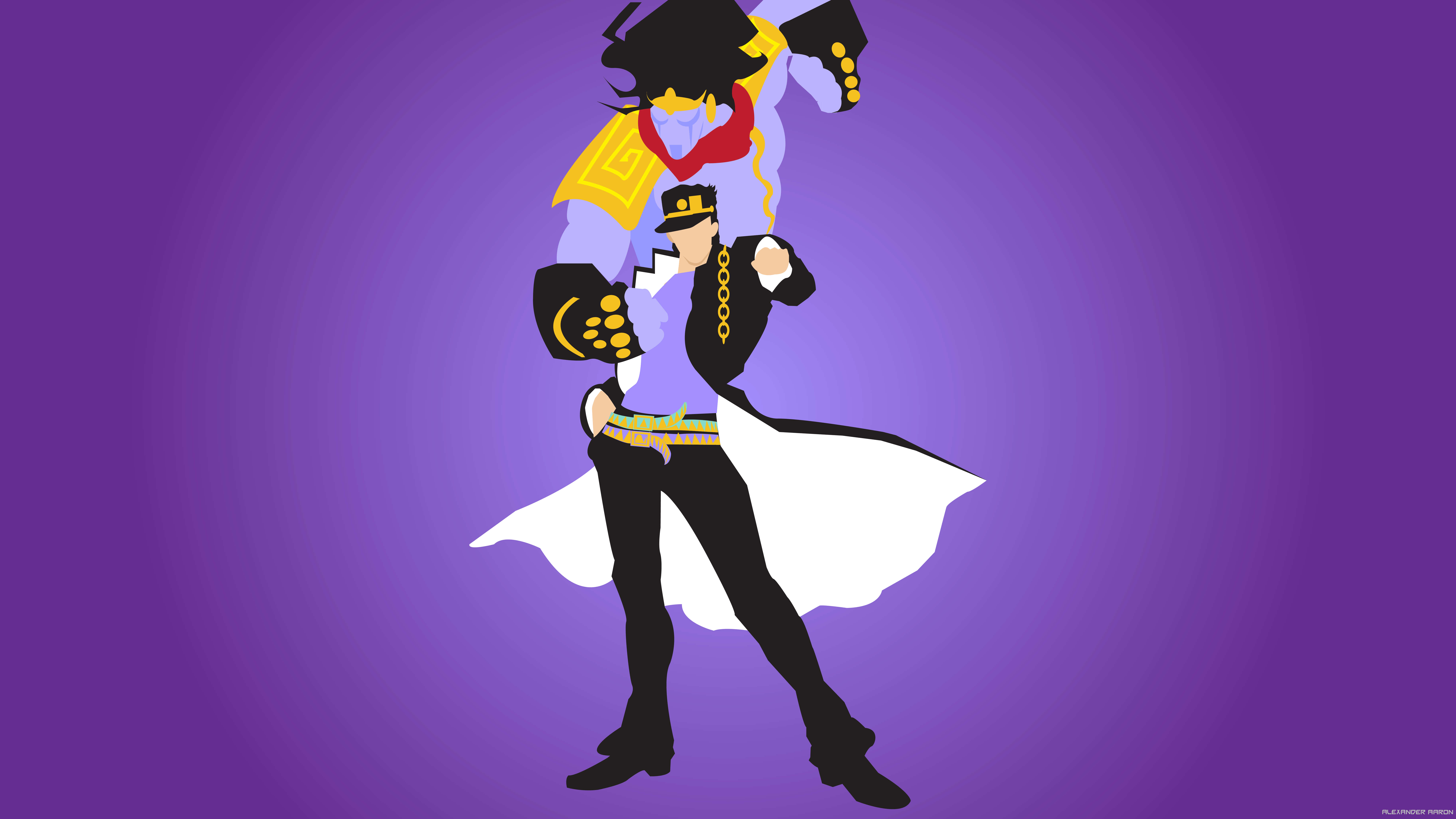 Josuke Higashikata, black and white outfit, gold accents, 8K Desktop Wallpaper