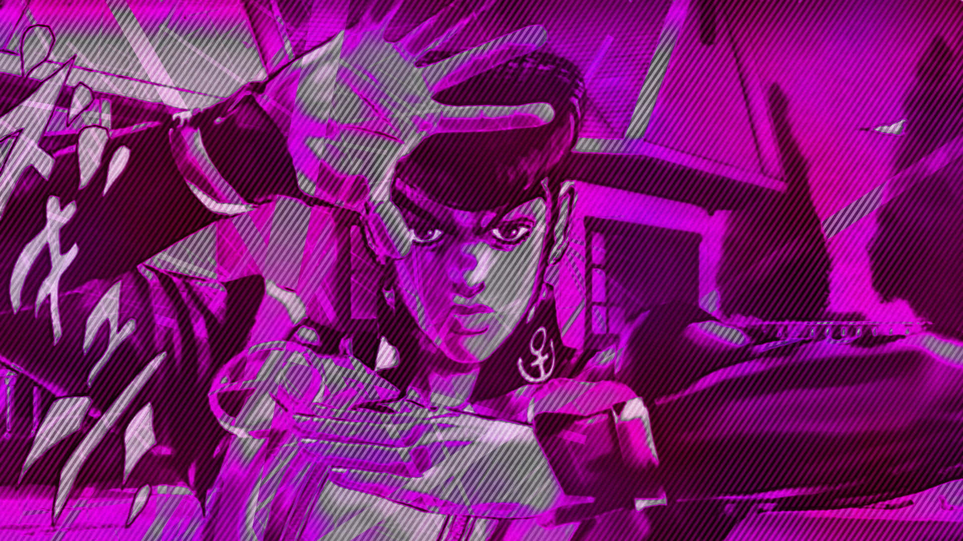 Josuke Higashikata, vibrant purple background, diagonal lines, Full HD Desktop Wallpaper