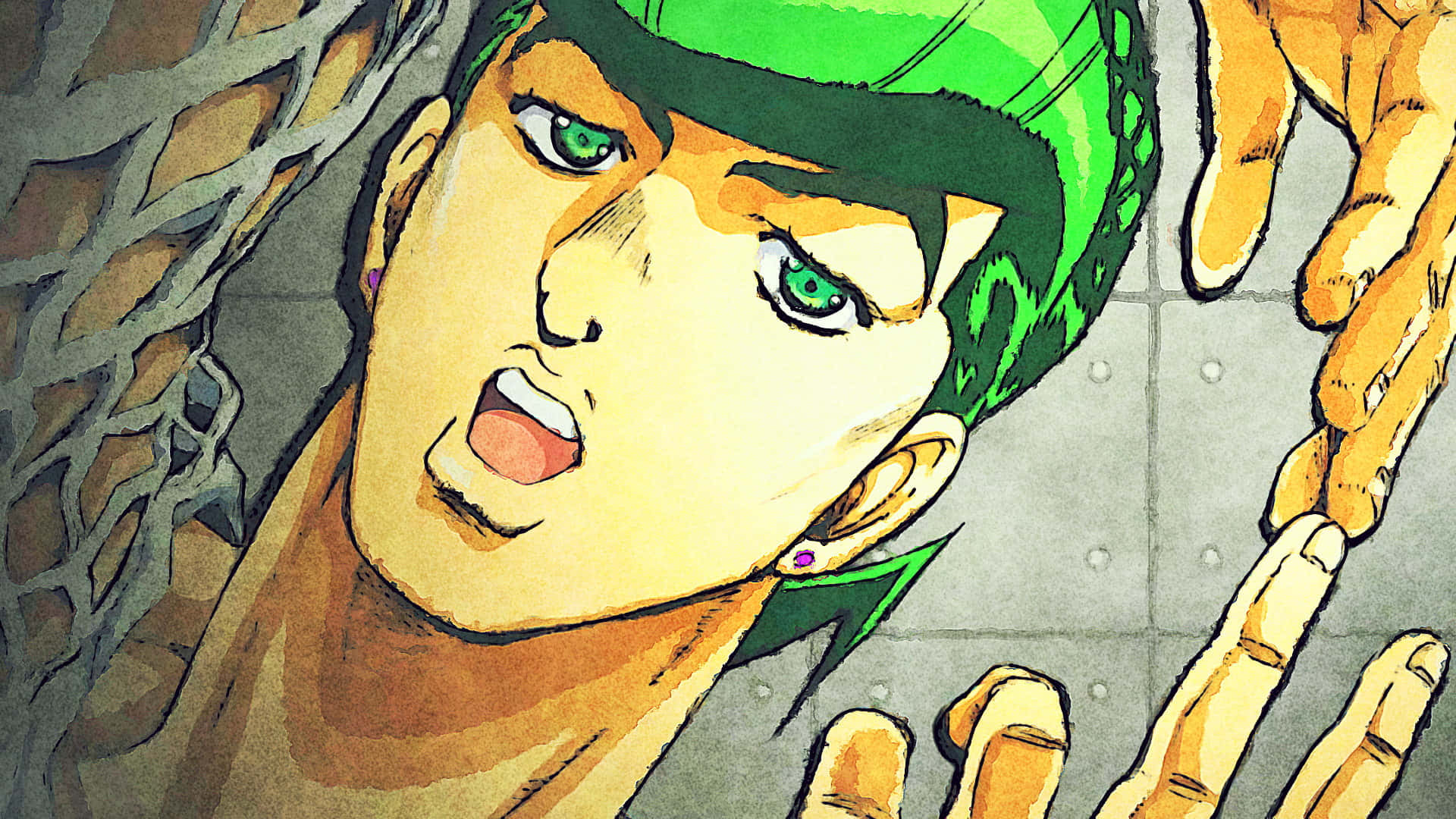 Josuke Higashikata, green hair, green eyes, Full HD Desktop Wallpaper