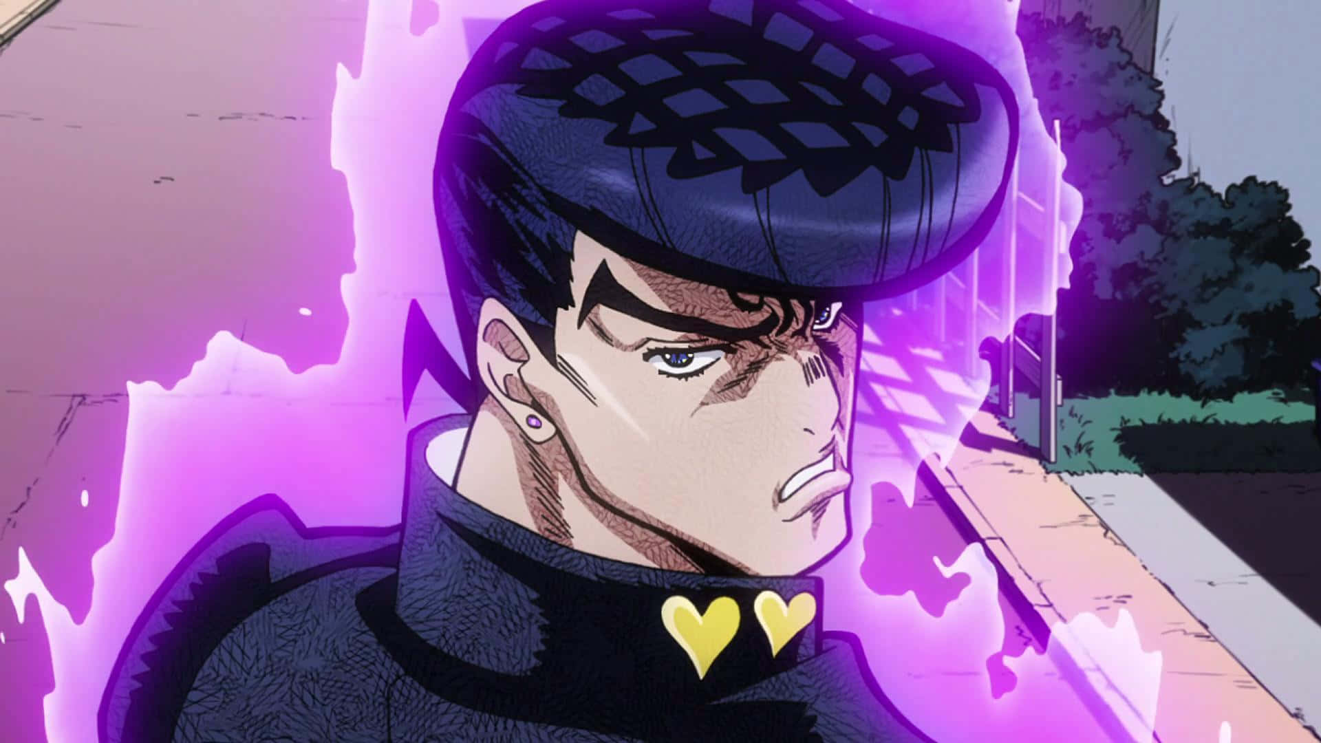 Josuke Higashikata, spiked hat, gold heart emblem, Full HD Desktop Wallpaper