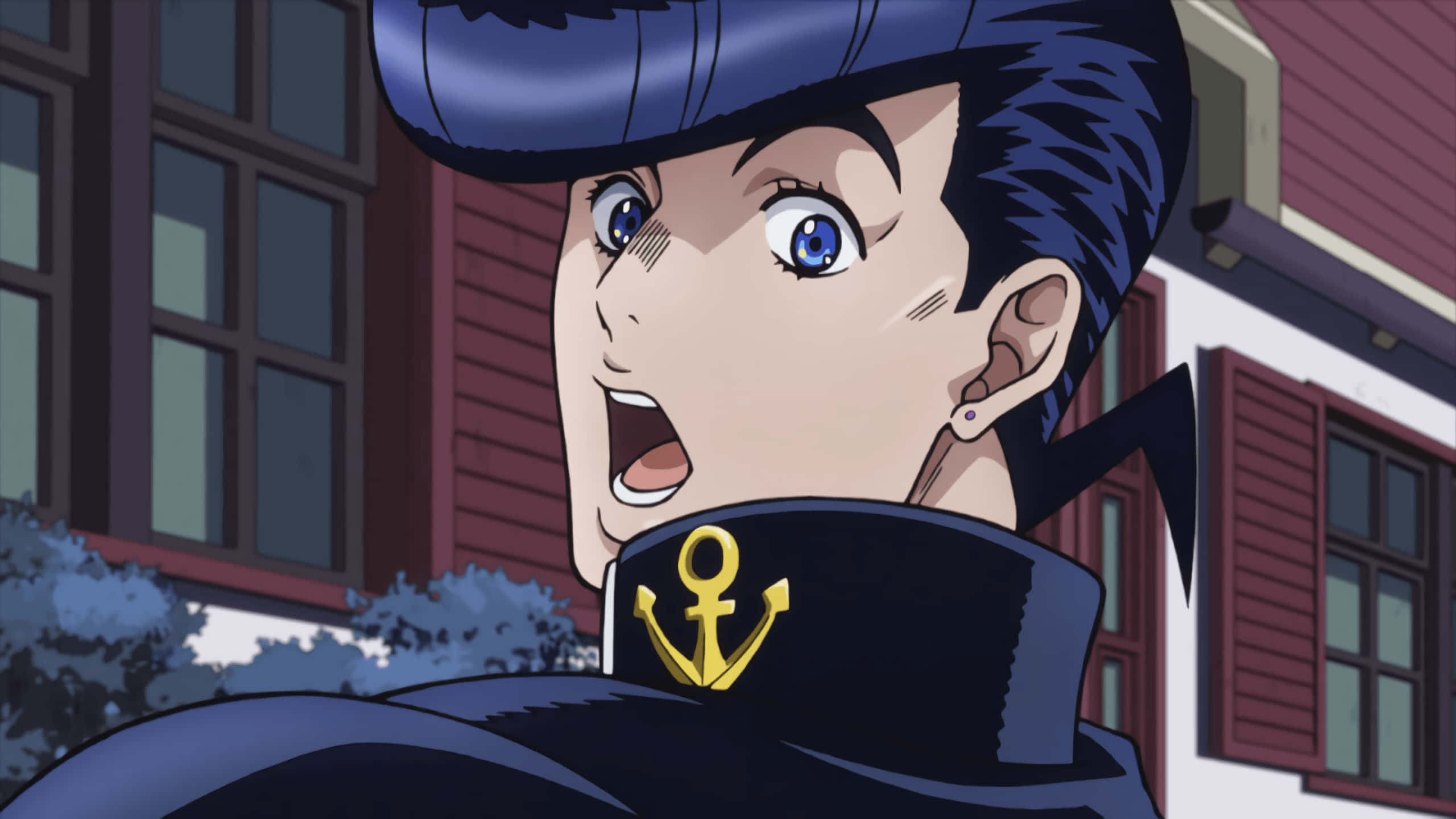 Josuke Higashikata, blue hair, dark coat, 2K Desktop Wallpaper